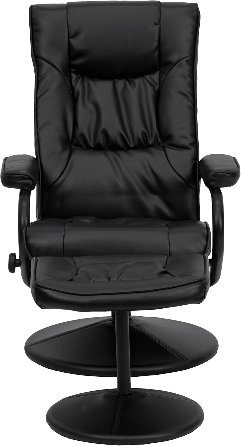 Flash Furniture Rachel Contemporary Multi-Position LeatherSoft Recliner Chair with Ottoman, 360-Degree Swivel Recliner Chair and Ottoman Set, Black