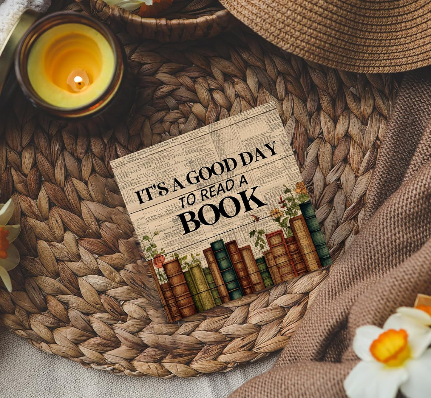 Reading Corner Decor Floral Book Sign,It's a Good Day to Read a Book Inspirational Reading Wooden Sign,Home Library Toddler Kids Reading Room Nook Decor Sign,Book Shelf Decor Signs,5x5 Inch