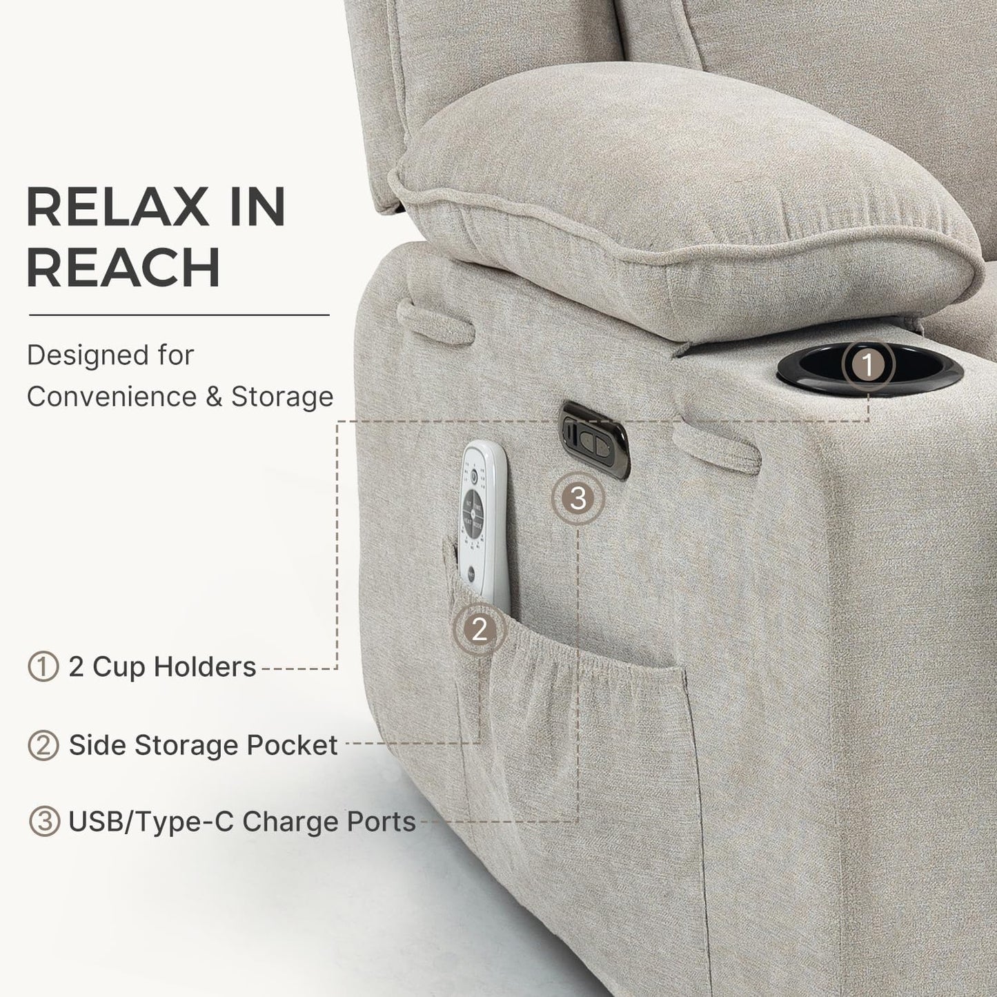 Power Control Reclining Rocking Chair and Glider Massage Swivel Living Room Furniture for Small Spaces Bedroom Lounge Sofa Chairs for Home Theater
