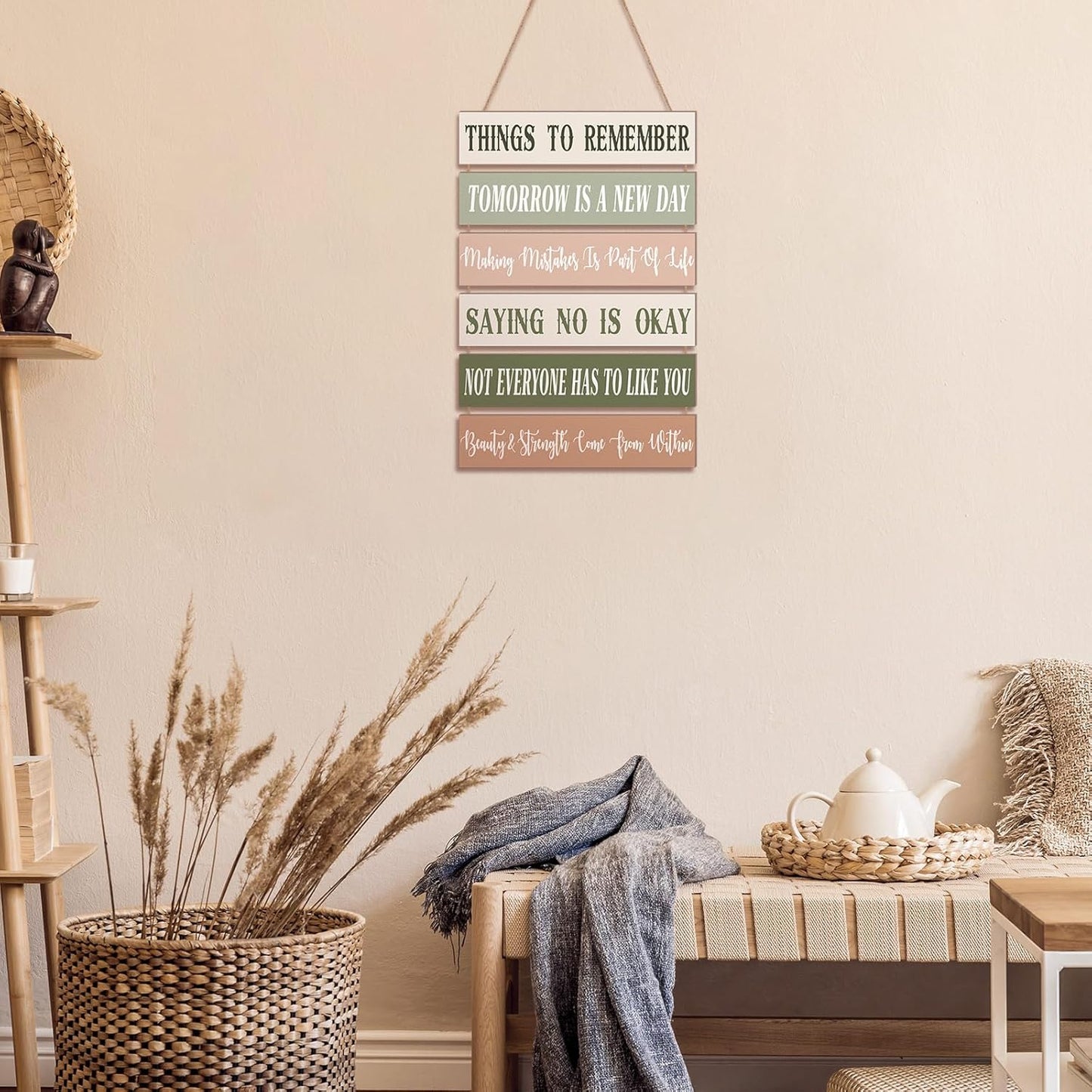 Pinkunn Inspirational Wall Art Positive Quotes Wall Decor Cute Preppy Wooden Room Sign Uplifting Encouragement Gifts for Motivational Art for Home Bedroom (Light Color)
