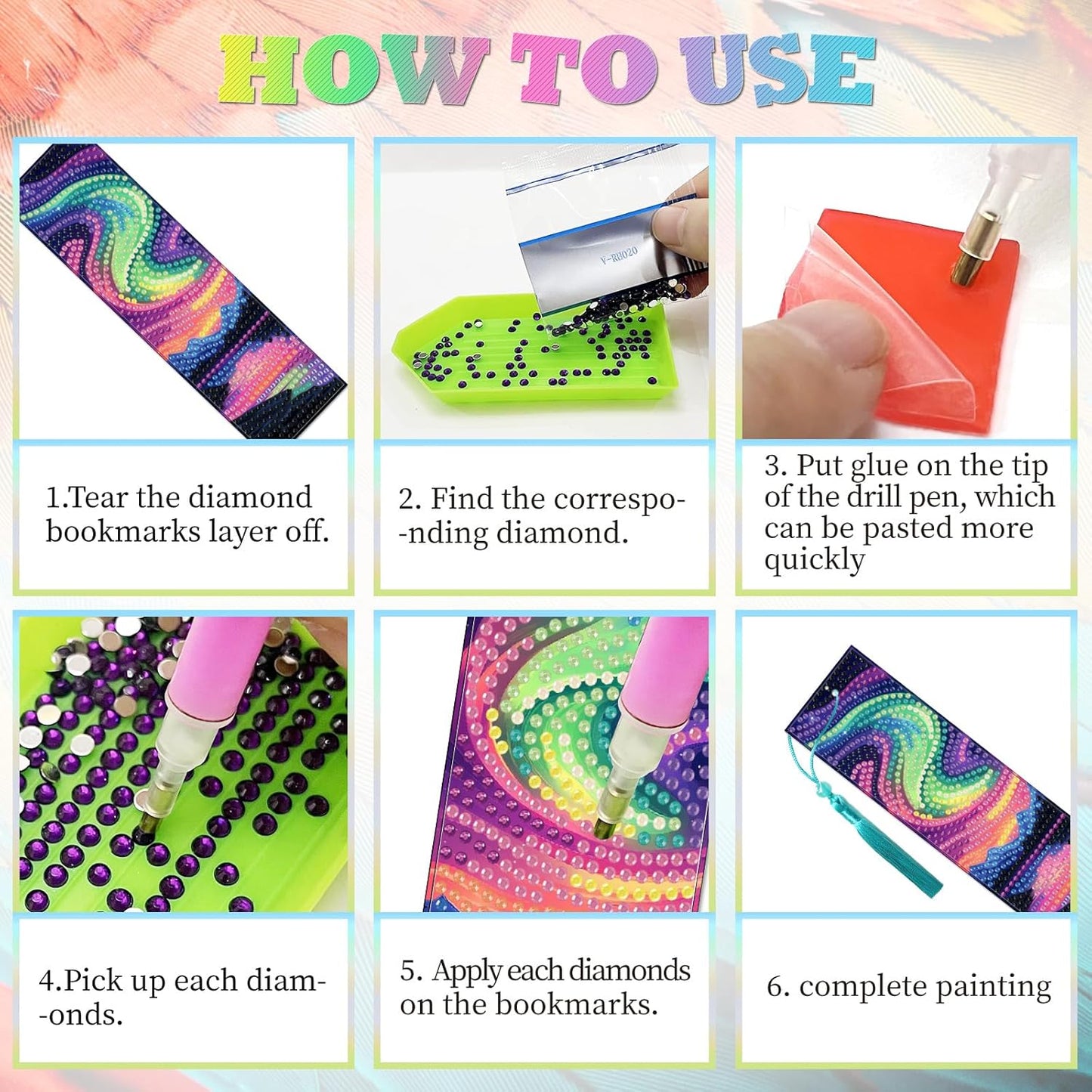 10Pcs Aurora Starry Sky 5D Diamond Art Bookmarks Forest Lake Diamond DIY Painting Bookmarks Rhinestones Beaded Acrylic Tassel Bookmark for Adult Beginner Crafts