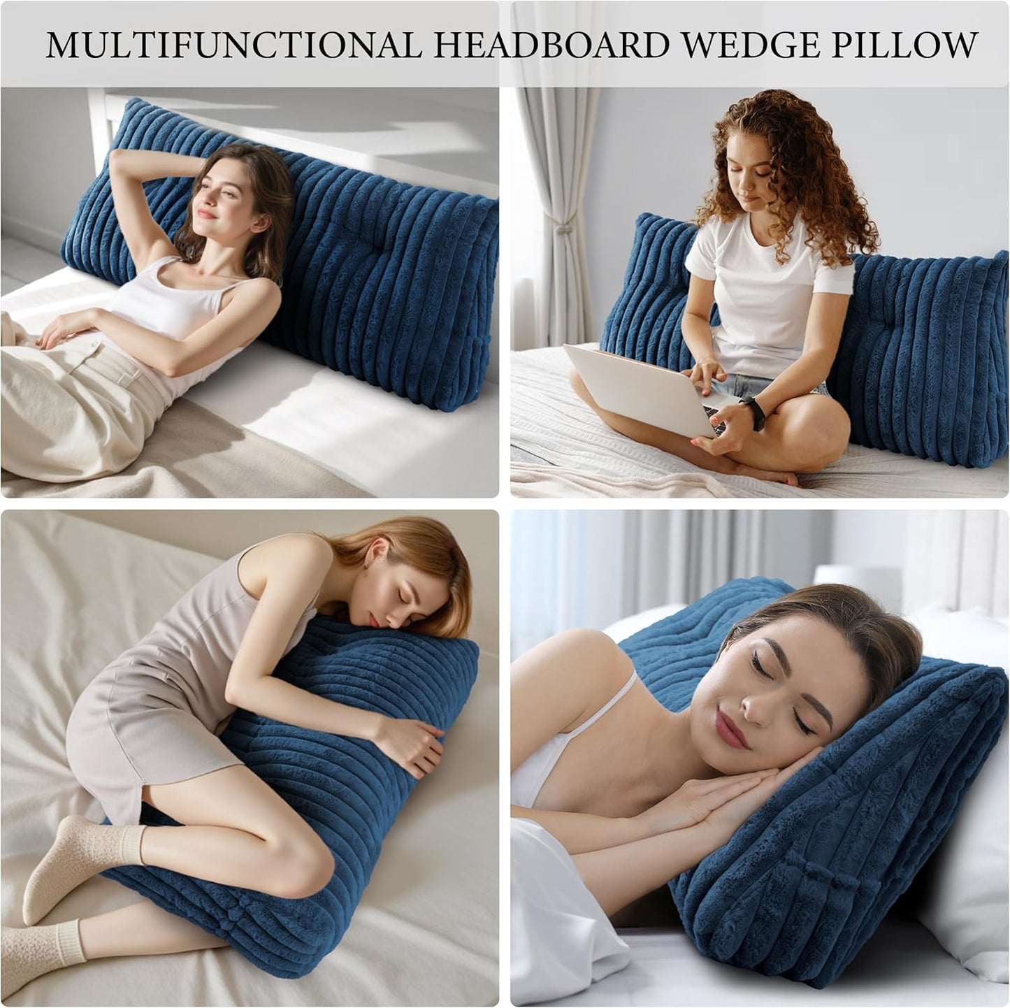 Headboard Pillow Queen, Triangular Wedge Pillow Headboard Queen, Cushion Headboards Reading Pillows, Backrest Pillows for Sitting in Bed or Working with Removable Cover, Blue
