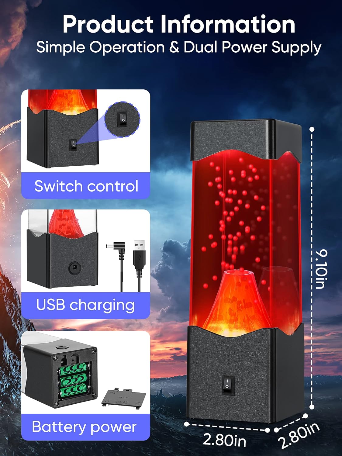 Night Light for Kids,USB Powered Volcano Lamps,Relaxing Nightlight for Kids & Adults,Room Office Desktop Volcano Decoration Mood Night Light, Novelty Gifts for Adults Boys Girls
