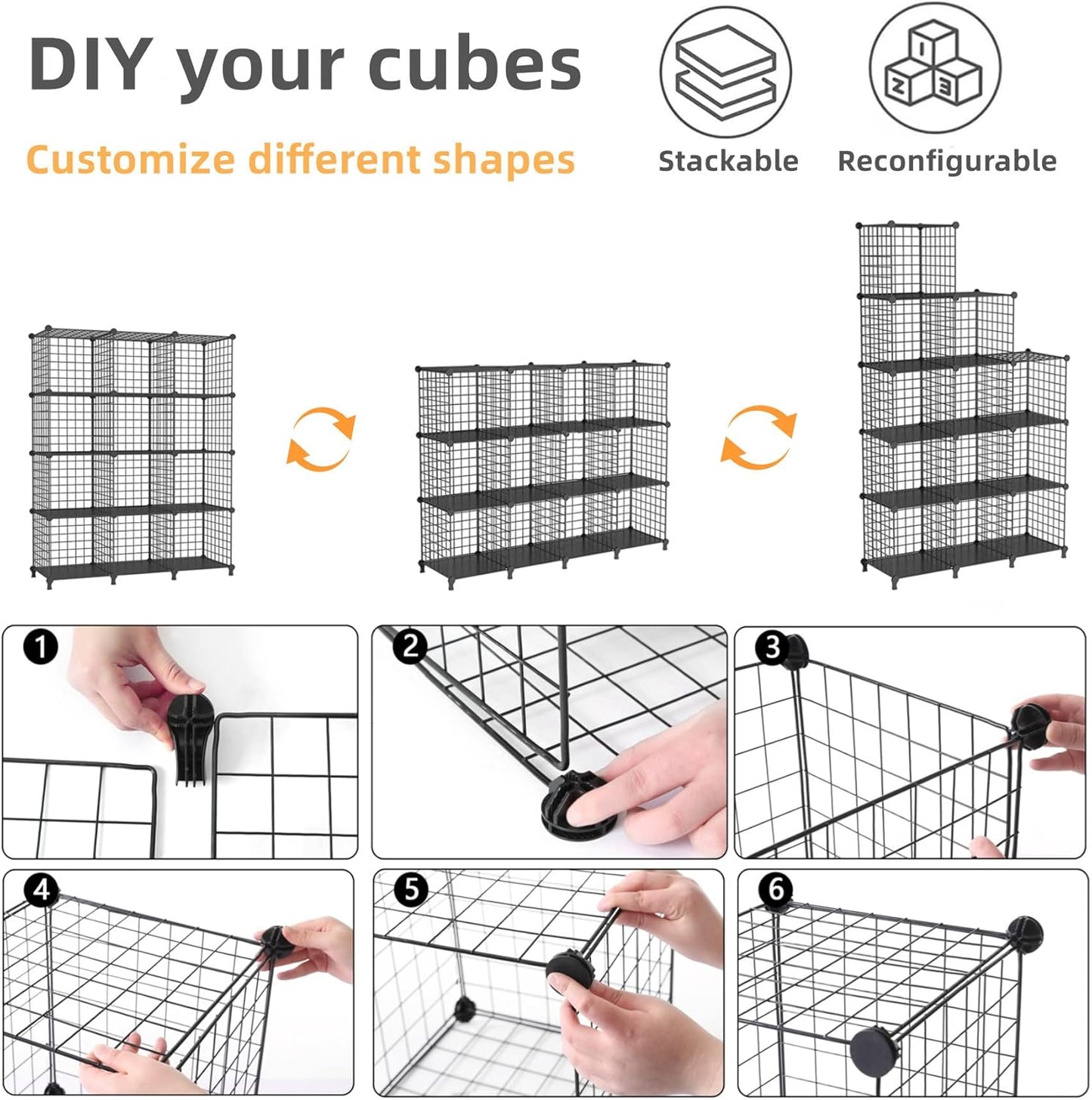 AWTATOS Wire Cube Storage Organizer, Closet Organizers and Storage, Metal 12 Cube Storage Shelves Bookshelf, Portable Closet Clothes Organizer for Bedroom, Home, Office, Black