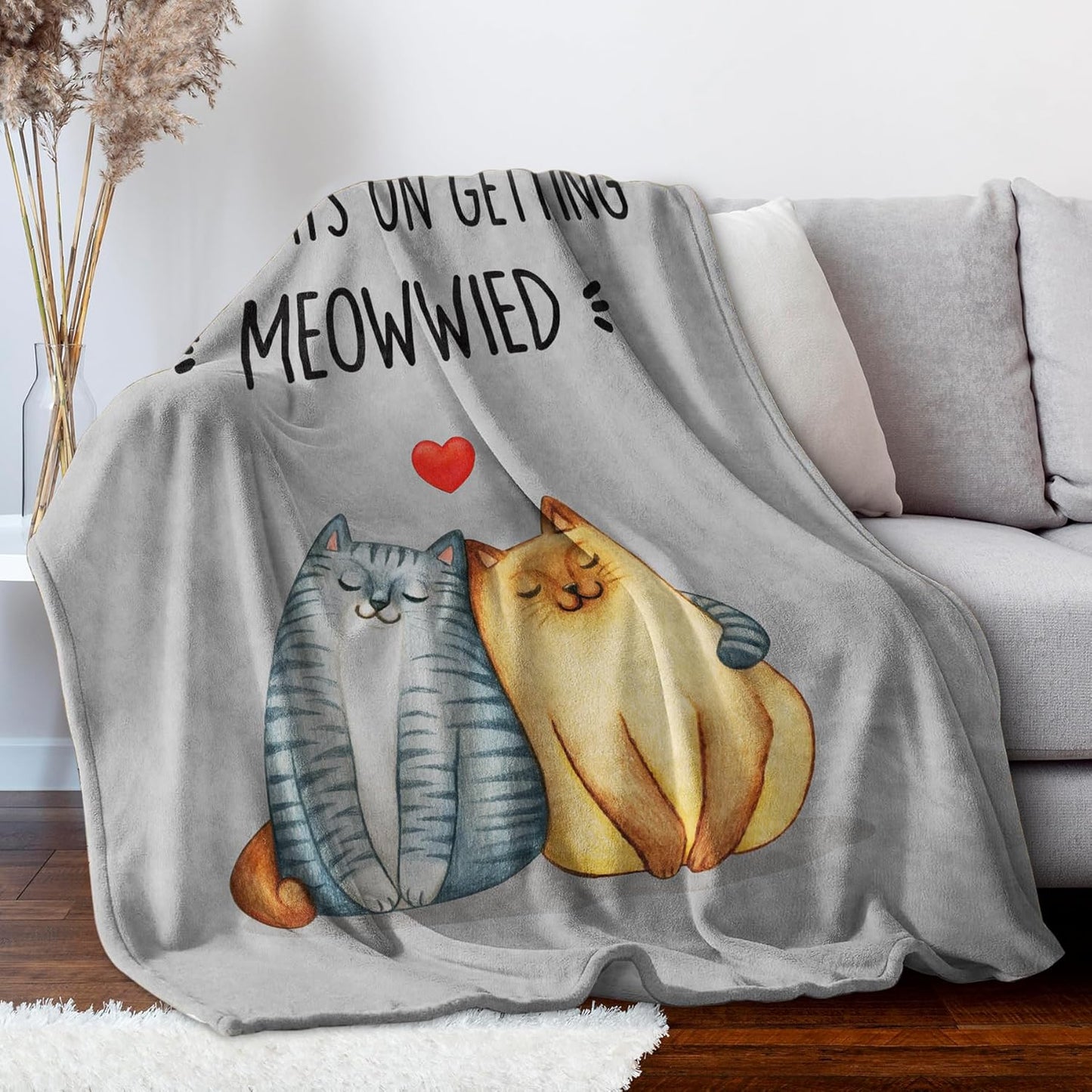 Wedding Gifts, Bridal Shower Gifts, Unique Bride to Be Gifts - Meowwied Blanket, Engagement Wedding Present for Couples Newlyweds Flannel Throw Cat Blanket 60" x 50"