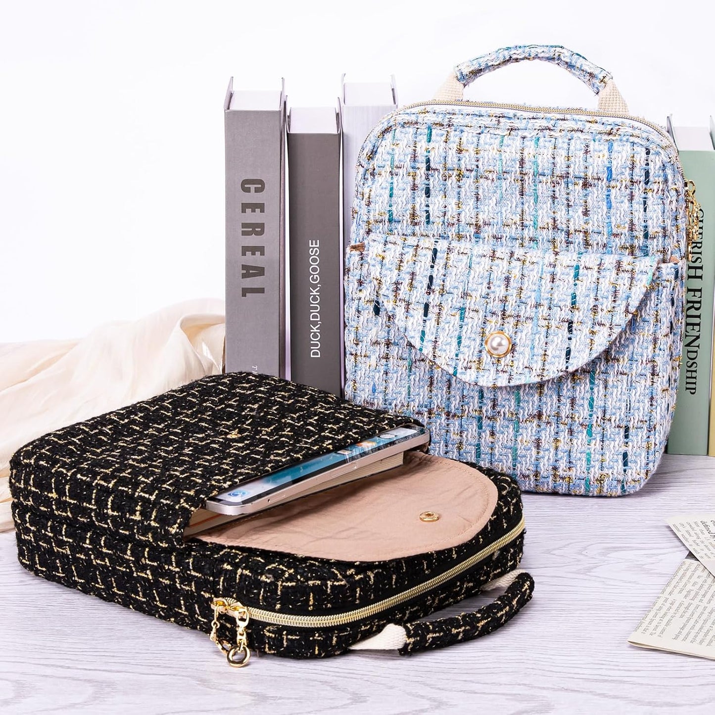 Tweed Book Sleeve with Zipper - Elegant Zipper Book Pouch - Book Sleeve for Book Lovers - Book Protector Bag - Book Bag for Women - Book Carrying Case for Book Accessories, Study Suppliers