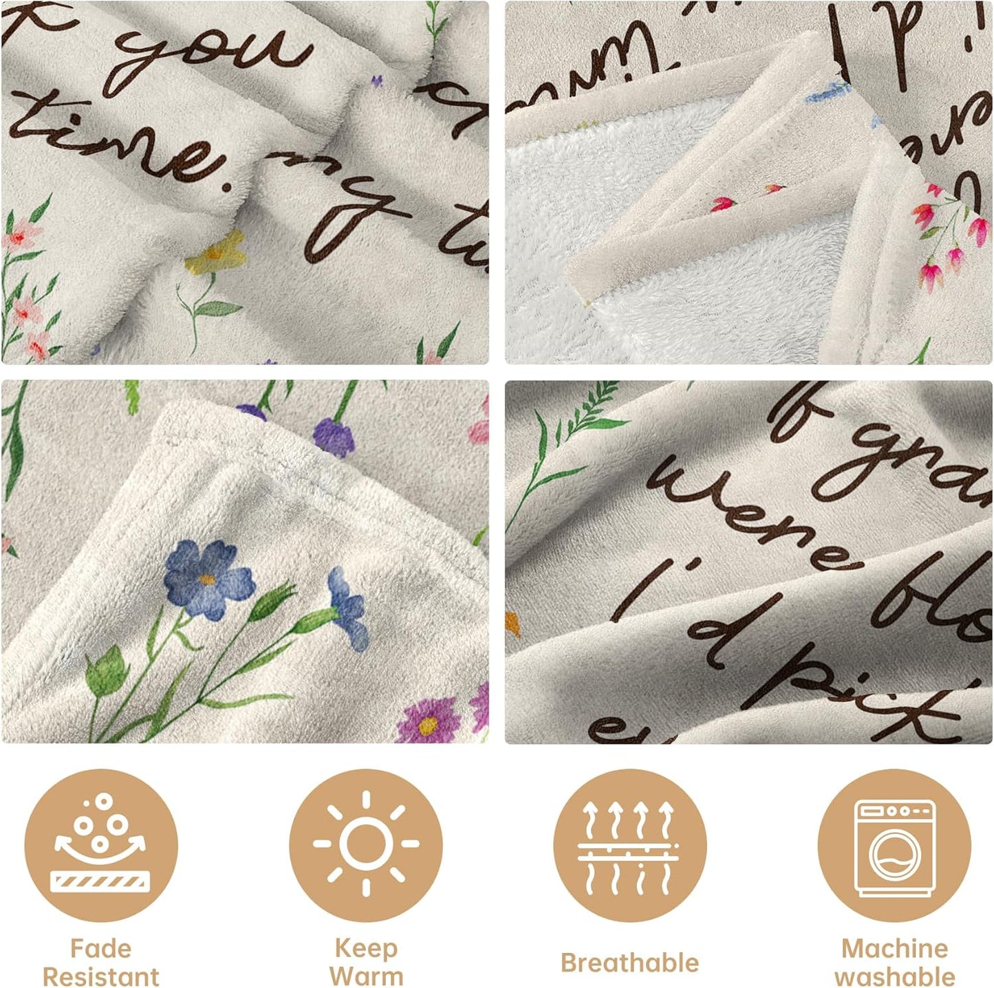 Grandma Gifts, Floral Blanket for Grandma Birthday, Mothers Day, Grandmother Gifts from Grandkids, Soft Throw Blankets 50'' x 60''