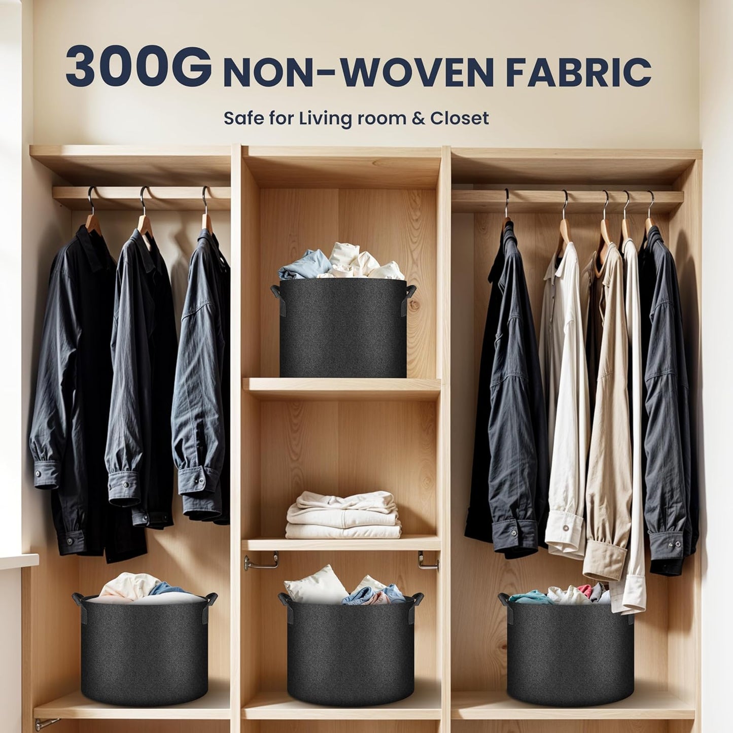 Simple Deluxe 10 Pack Storage Bins Heavy Duty Fabric Baskets with Handles, 300G Breathable Closet Organizer Boxes for Clothes/Toy/Linen in Shelves/Bedroom/Nursery, Washable & Foldable, 15.9''DX11.9''H