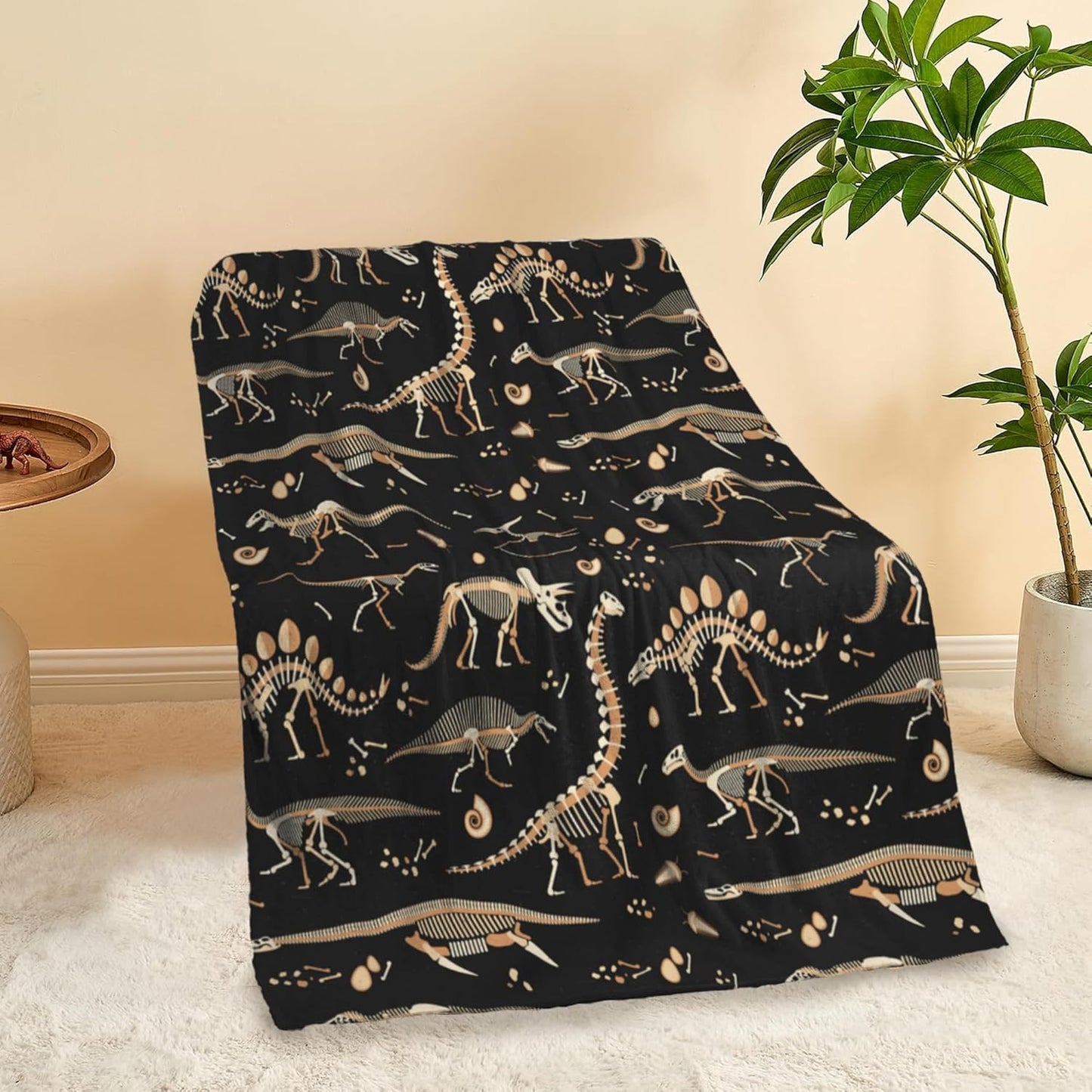 Dinosaur Fossil Skeleton Throw Blanket Soft Warm Cozy Lightweight Flannel Blanket for Bedding Sofa Travel 50"X60"