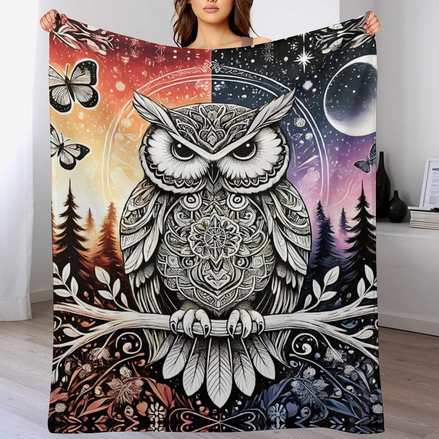 Owl Throw Blanket - Soft Flannel Blankets for Teens Adults Women Men Owl Lovers - Warm Throw Blankets for All Season Lap, Chair, Sofa - 70"x50"