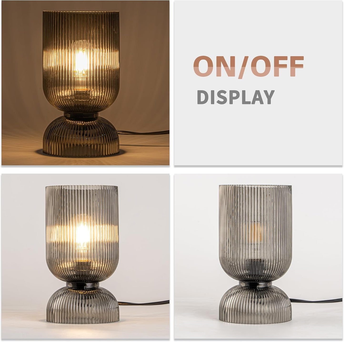 Modern Table Lamp,Glass Mid Century Lamp with Smoky Gray Glass Shade, Bedside Lamp with On/Off Switch, Minimalist Nightstand Lamp for Bedroom, Living Room, Office (Bulb not Included)