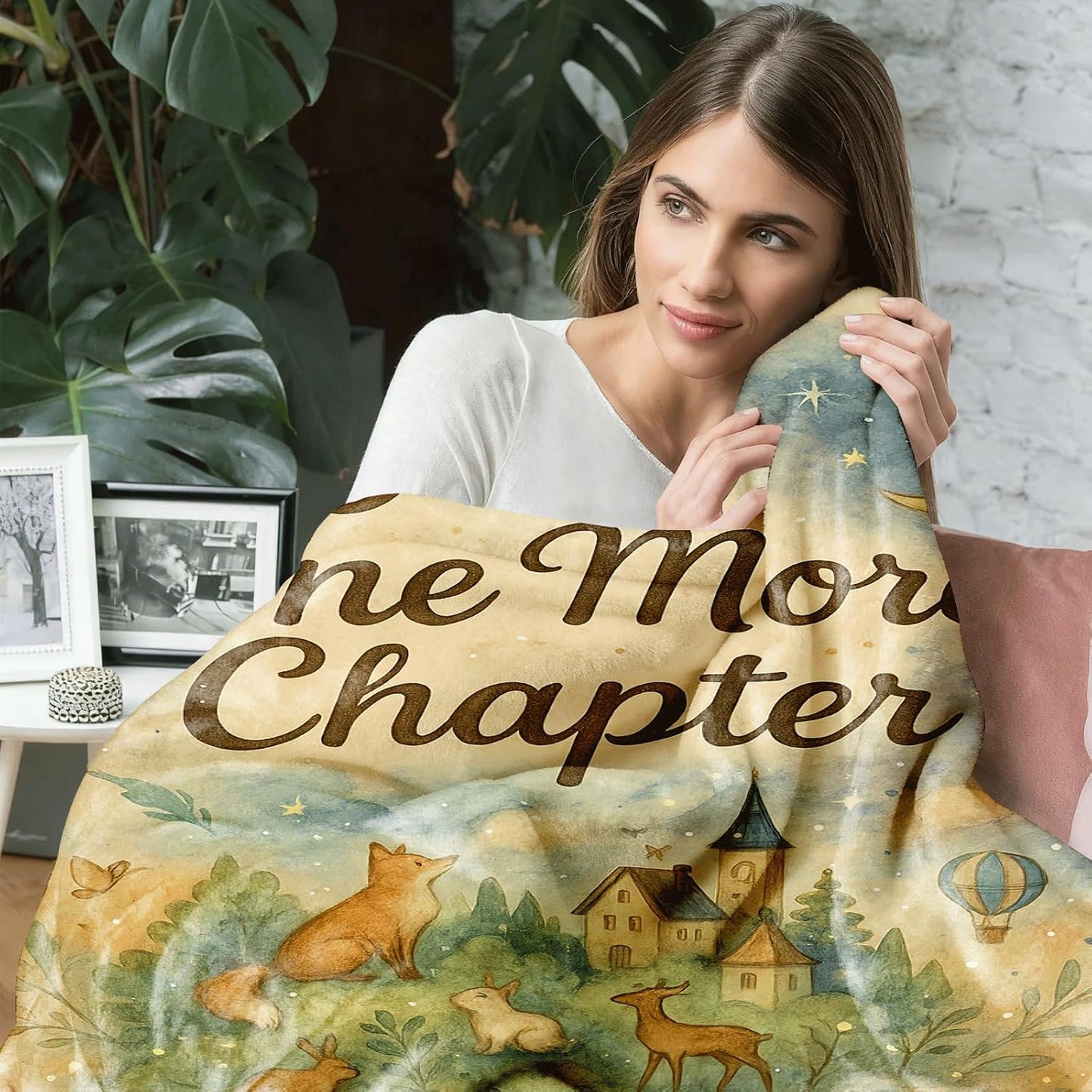 Book Blanket for Readers, 60x50 Flannel Fleece Reading Throw – Chapter-Themed Watercolor, Moon and Stars, Woodland Animals – Cozy Gift for Book Lovers, Couch Sofa Bed