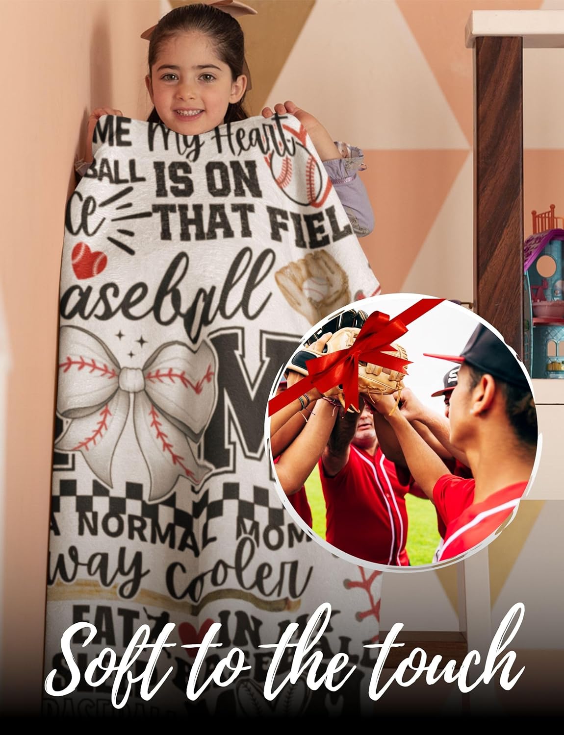 Baseball Mom Gifts for Women, Team Mom, Flannel Throw Blanket for Mother's Day, Christmas, White, 50x65 Inches