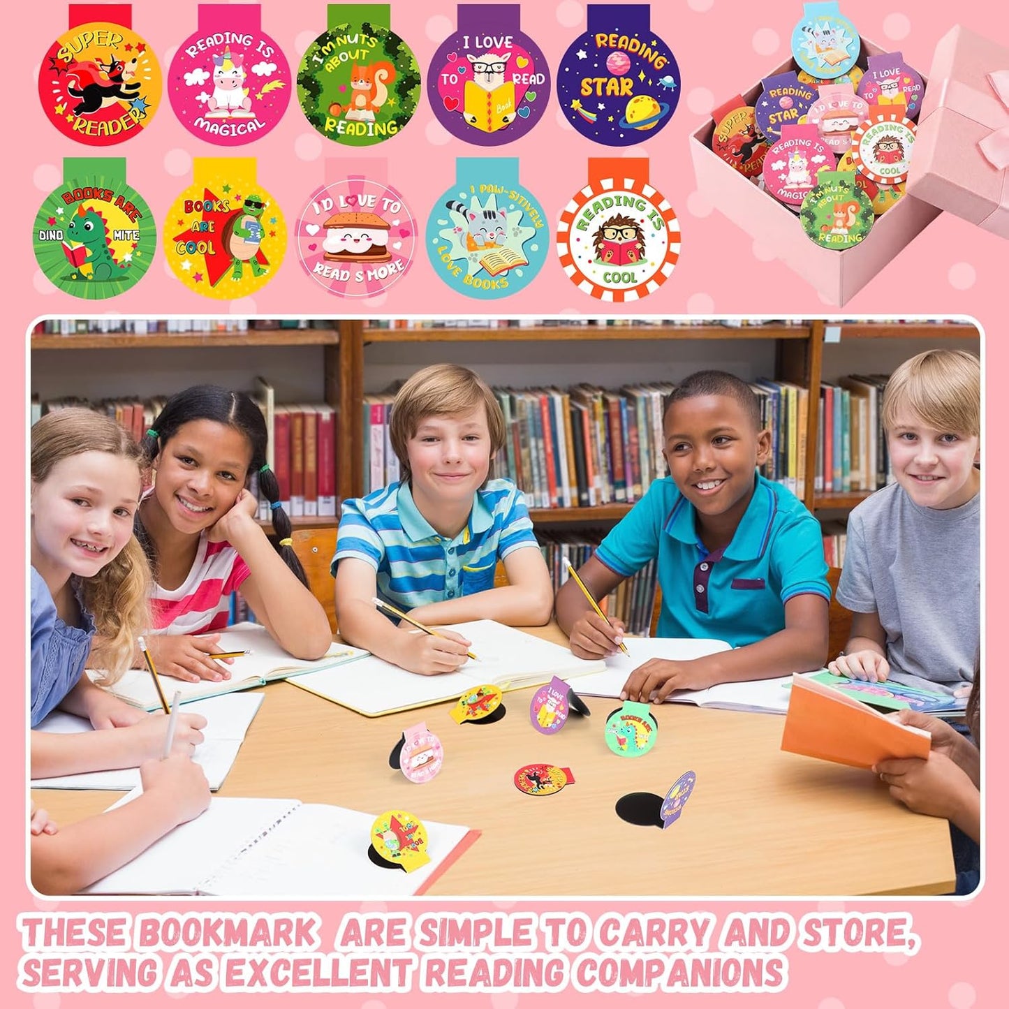 100 Pcs Magnetic Bookmarks for Kids Motivational Love to Read Magnet Bookmark in 10 Designs 1.38 Inches Back to School Gifts for Teachers Students and Books Lover Gifts(Reading Rewards)