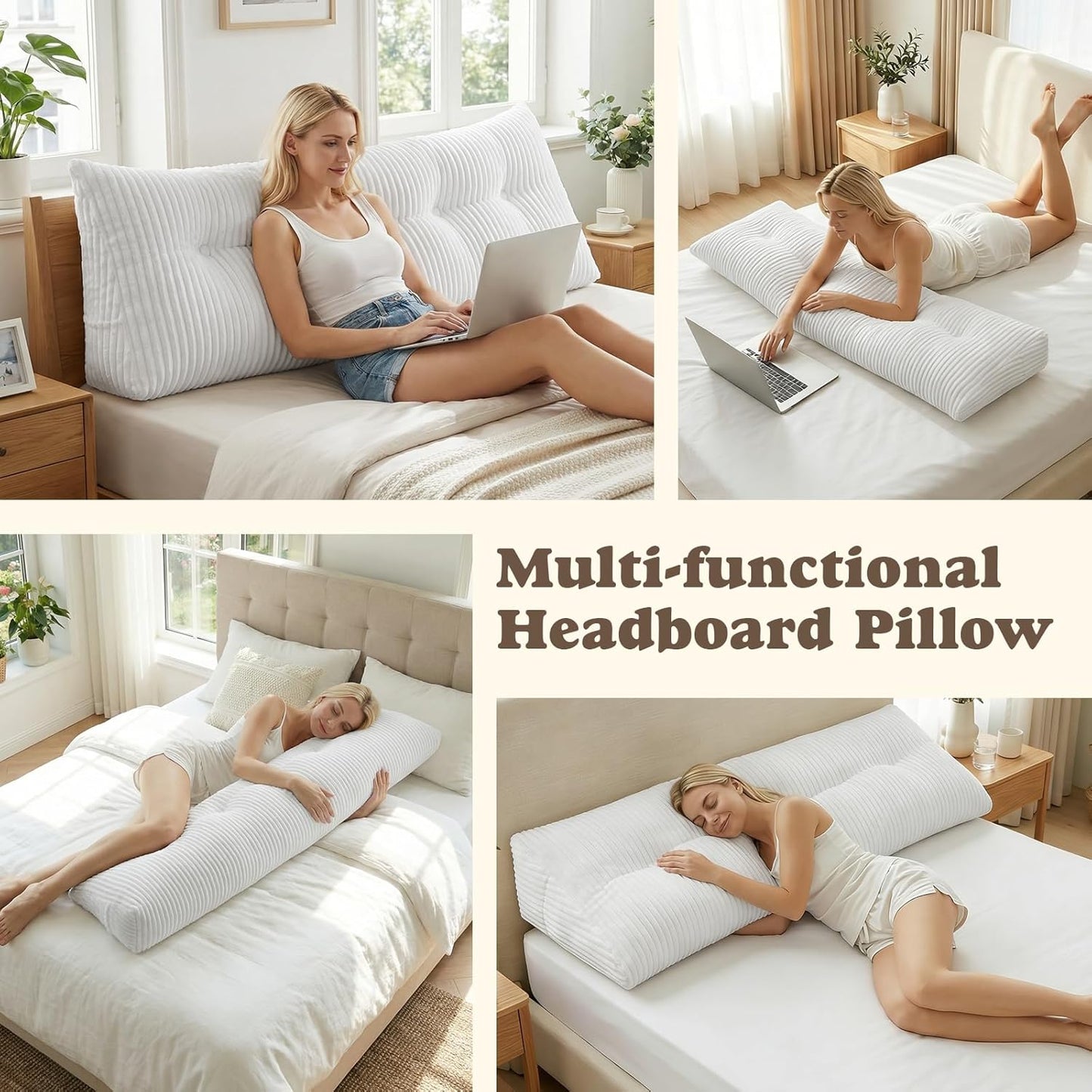 Deodar Headboard Pillow King, Wedge Pillows Headboard Triangle Reading Back Pillow with Removable Cover for Dorm Gaming Sleeping TV, Beige