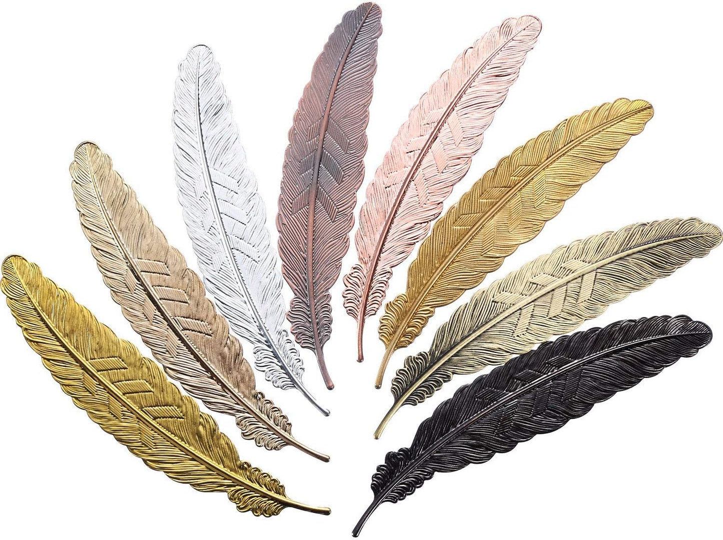 Gejoy 8 Pieces Valentine Metal Feather Bookmarks Vintage Metal Bookmark Feather Shape Book Marker Teacher Appreciation Gifts for Readers Book Lovers(Set 1)