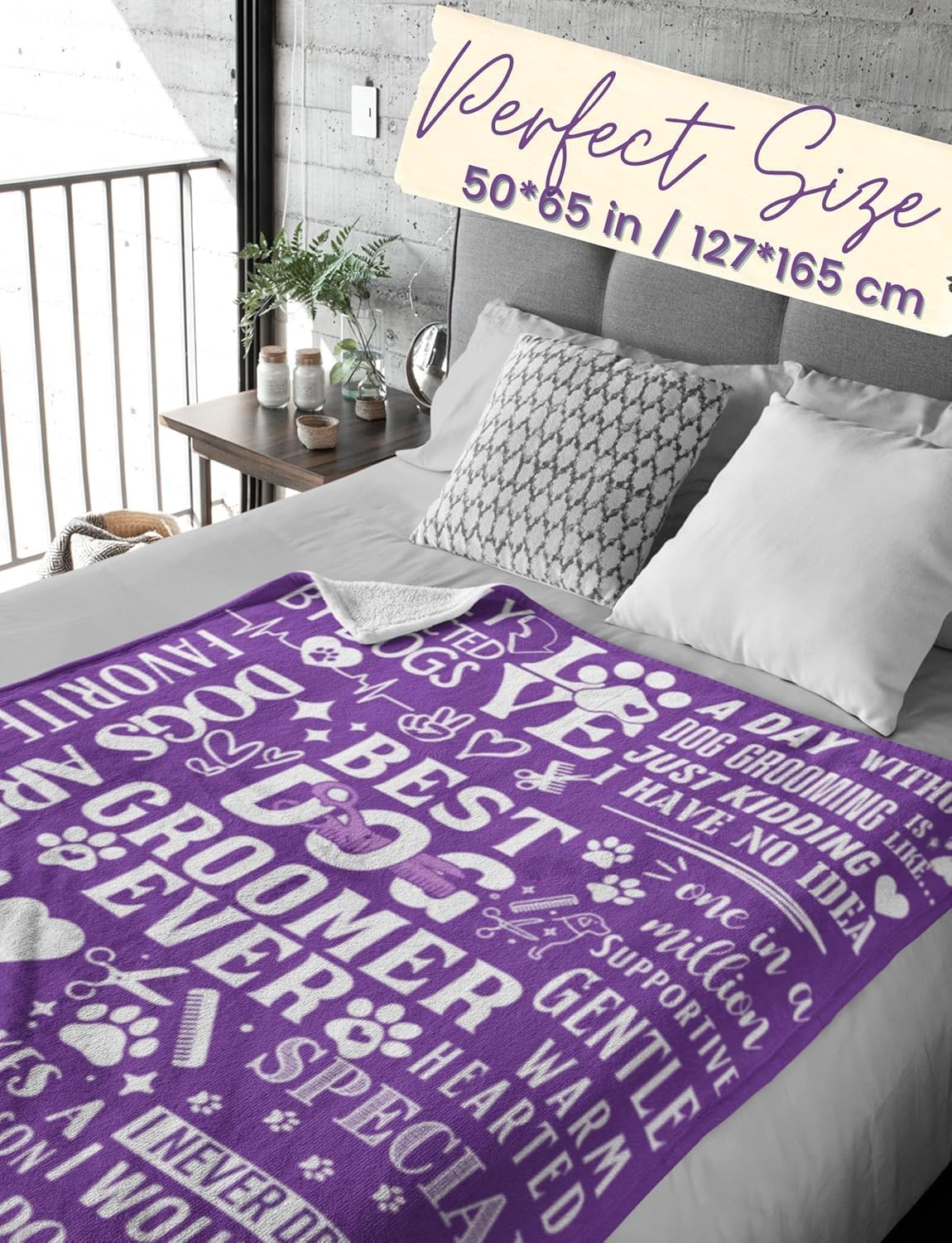 Dog Groomer Gifts for Women, Bed Flannel Plush Throw Blankets for Birthday, Christmas, 50"x 65", Purple