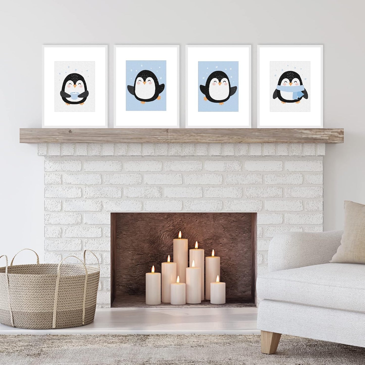 Big Dot of Happiness Winter Penguins - Unframed Holiday and Christmas Linen Paper Wall Art - Set of 4 - Artisms - 8 x 10 inches