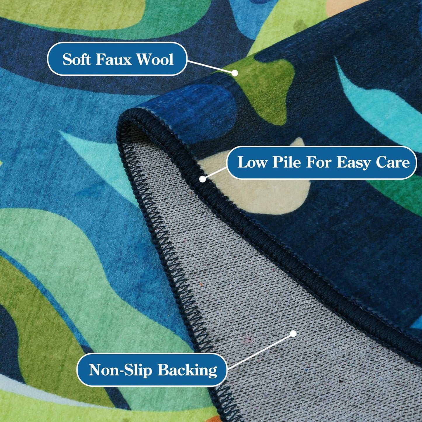 LIVEBOX Washable 3x5 Dinosaur Rugs for Boys Bedroom, Soft Animal Rug for Kids Playroom, Non-Slip Washable Rugs for Entryway Office，Kids Carpet for Nursery Classroom (Blue,3'x5')