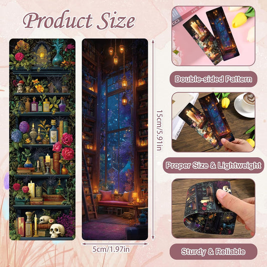 Dark Academia Bookmarks Gifts - Wxiben 100Pcs Floral Library Bookshelf Book Marks Fantasy Witchy Apothecary Book Markers Page Clip GIF for Women Men Students Teacher Romantasy Reader Bookish
