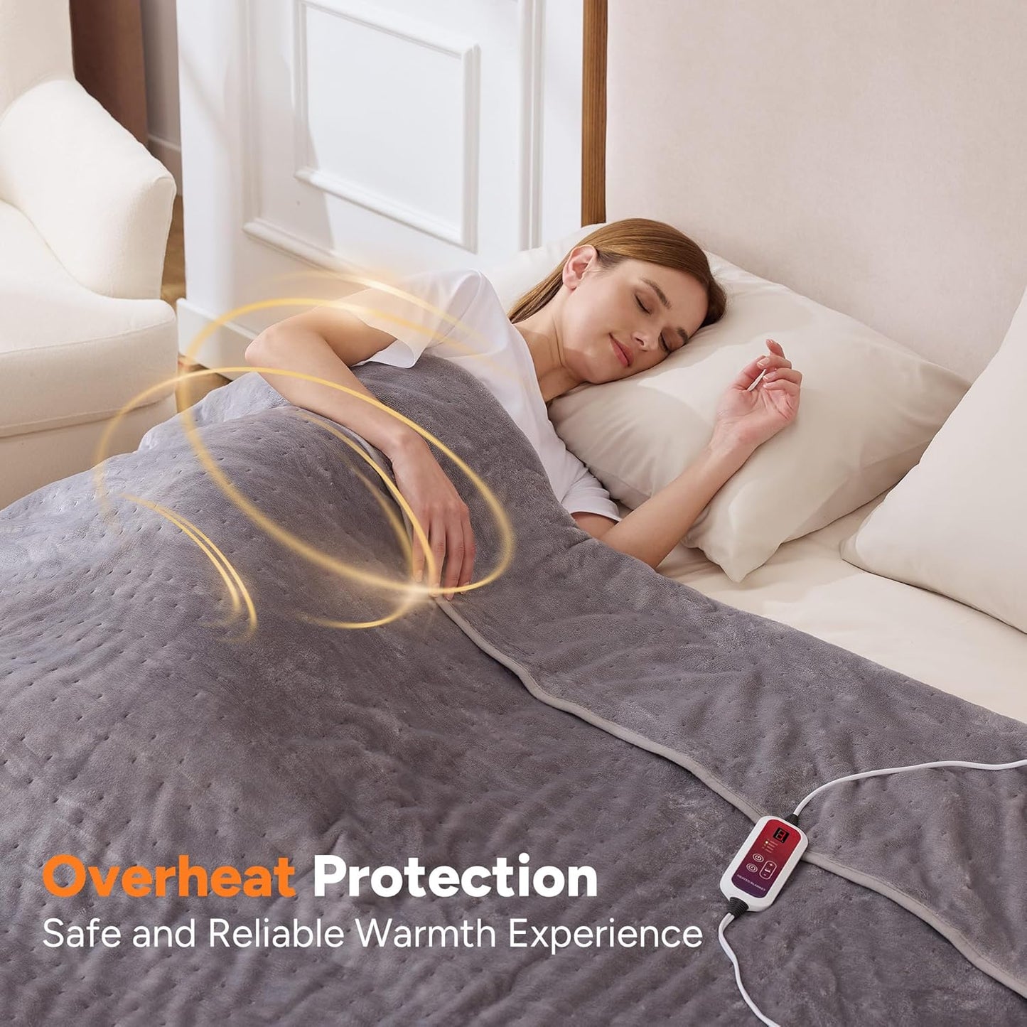 Heated Blanket Electric Throw 50"x60" Throw Size, Electric Blanket with 6 Heating Levels and 1-12 Hours Timer Auto Off, Soft Flannel Fleece Fast Heating Blanket, Overheat Protection, Machine Washable