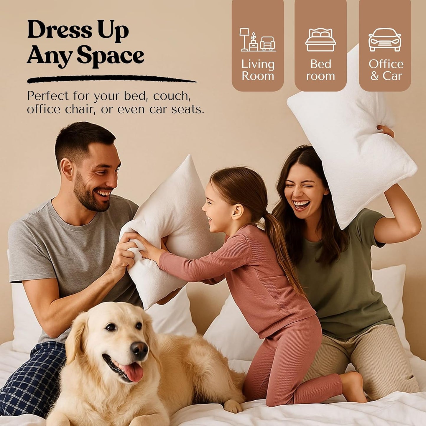 Lumbar Pillow Inserts (Pack of 2, 12"x20", White, Polyester) - Rectangular Throw Cushion for Lower Back Support, Office Chair, Sofa or Bed - Perfect for Back Support & Stylish Decor