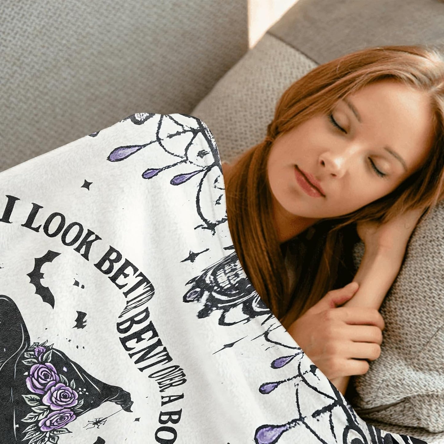 Gothic Skeleton Reader Throw Blanket, 50x60in, Soft Lightweight Flannel, Dark Style Blankets,Gifts for Women and Reading Lovers,for Couch Travel Office Home Living Room Decor