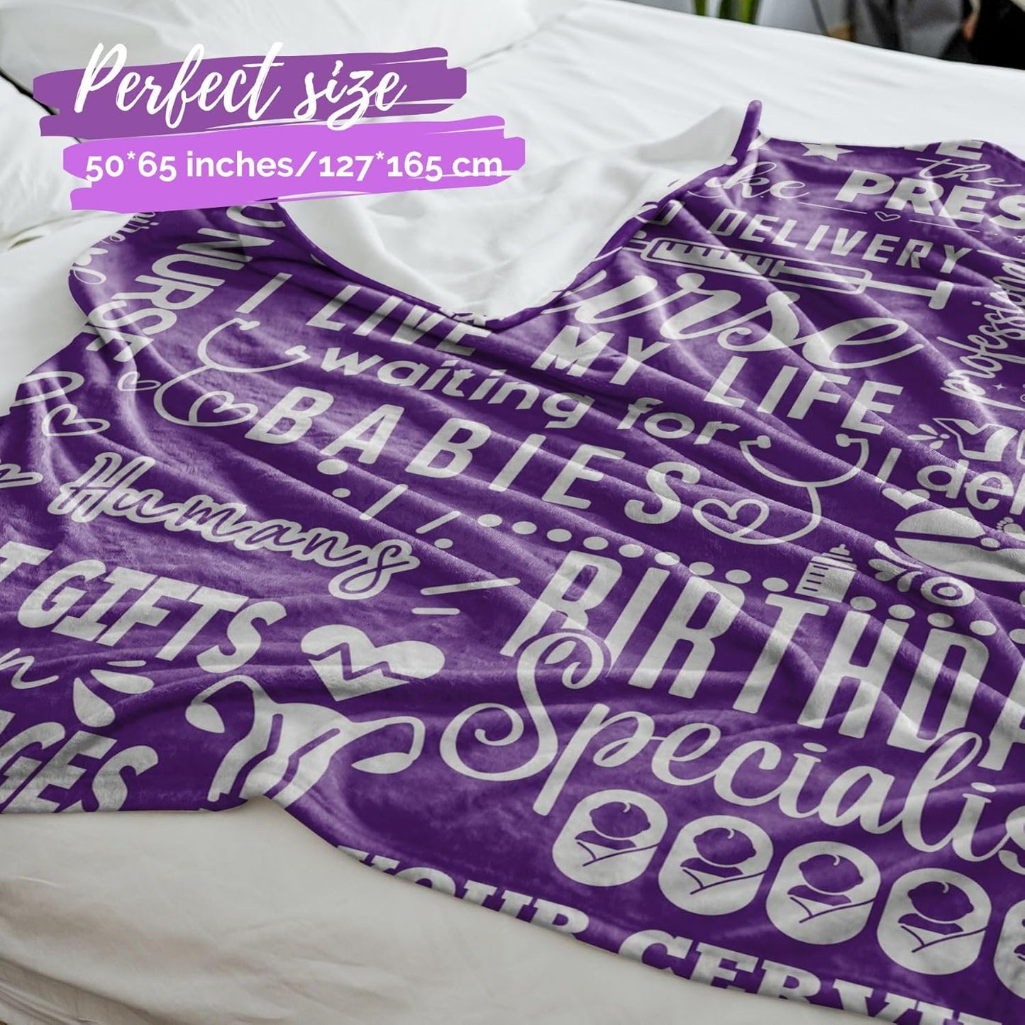 InnoBeta Nurse Gifts for Women, Labor and Delivery Nurse Throw Blanket for Adults, Aunt, Sisters, Best Friends, 50 x 65 Inches, Purple