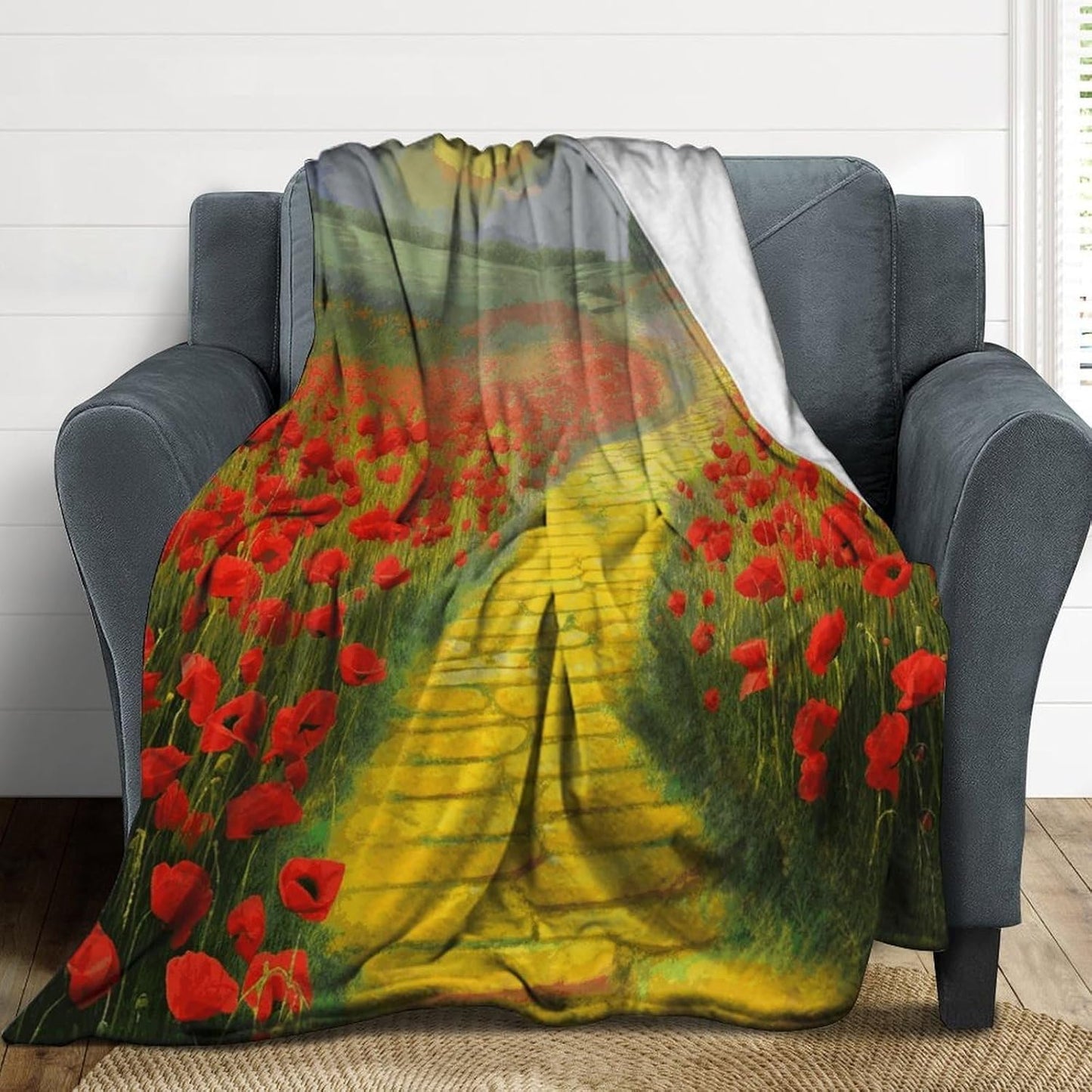 Poppies Field Yellow Brick Road Blanket Super Soft Lightweight Throw Blanket Cute Cozy Warm Bed Blanket Decorative Fuzzy Blanket All-Season Home Decor Gift for Sofa Couch Living Room 60"*80"（150*200cm