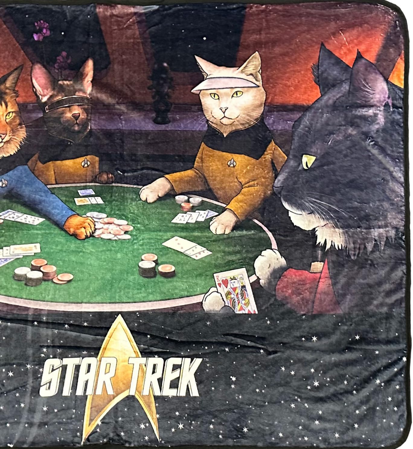 Surreal Entertainment Star Trek Blanket Next Generation Cats Starfleet Picard Worf Geordi Data Deanna TNG Throw 45" X 60"