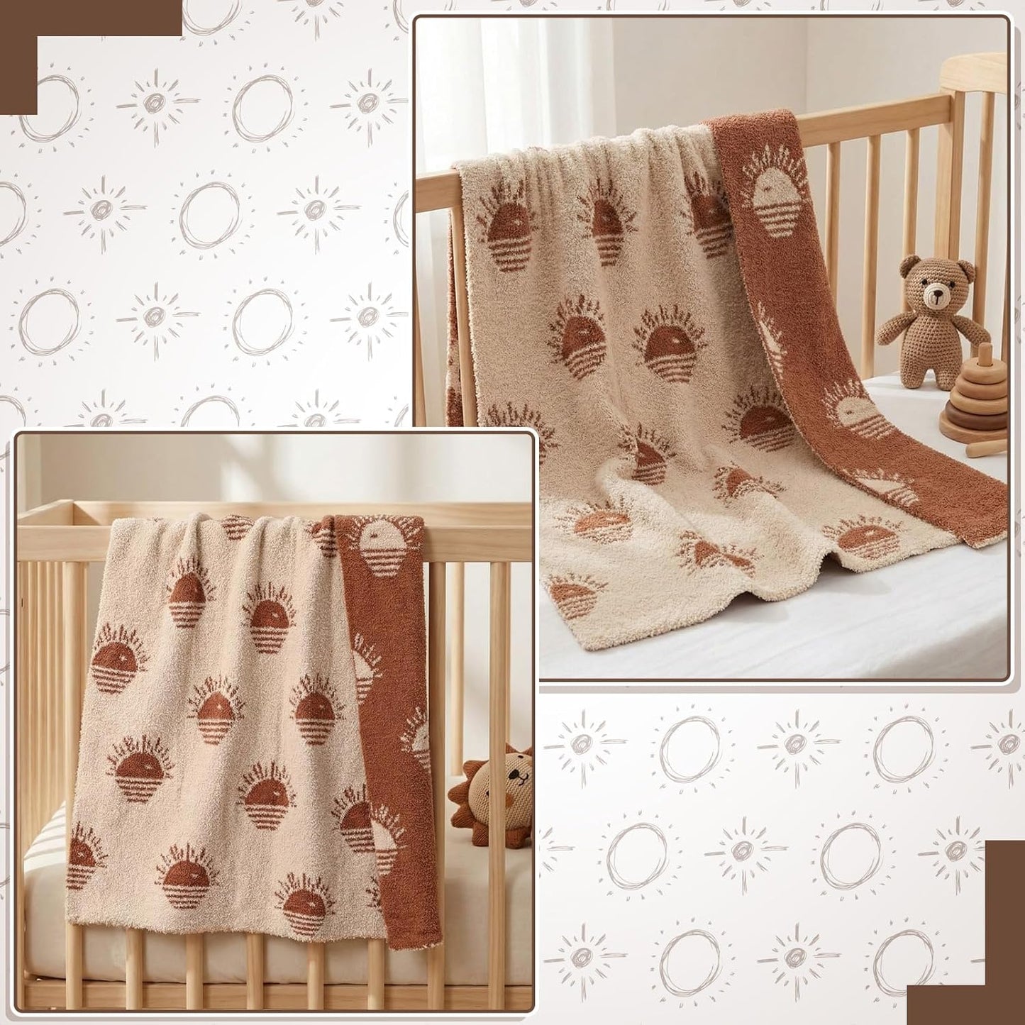 Beige Brown Sun Blanket Fuzzy Throw Blanket Cute Cozy Lightweight Throw for Bed Sofa Couch Chair Soft Home Decorations for Nursery Crib, Girls, 30 x 40 Inch