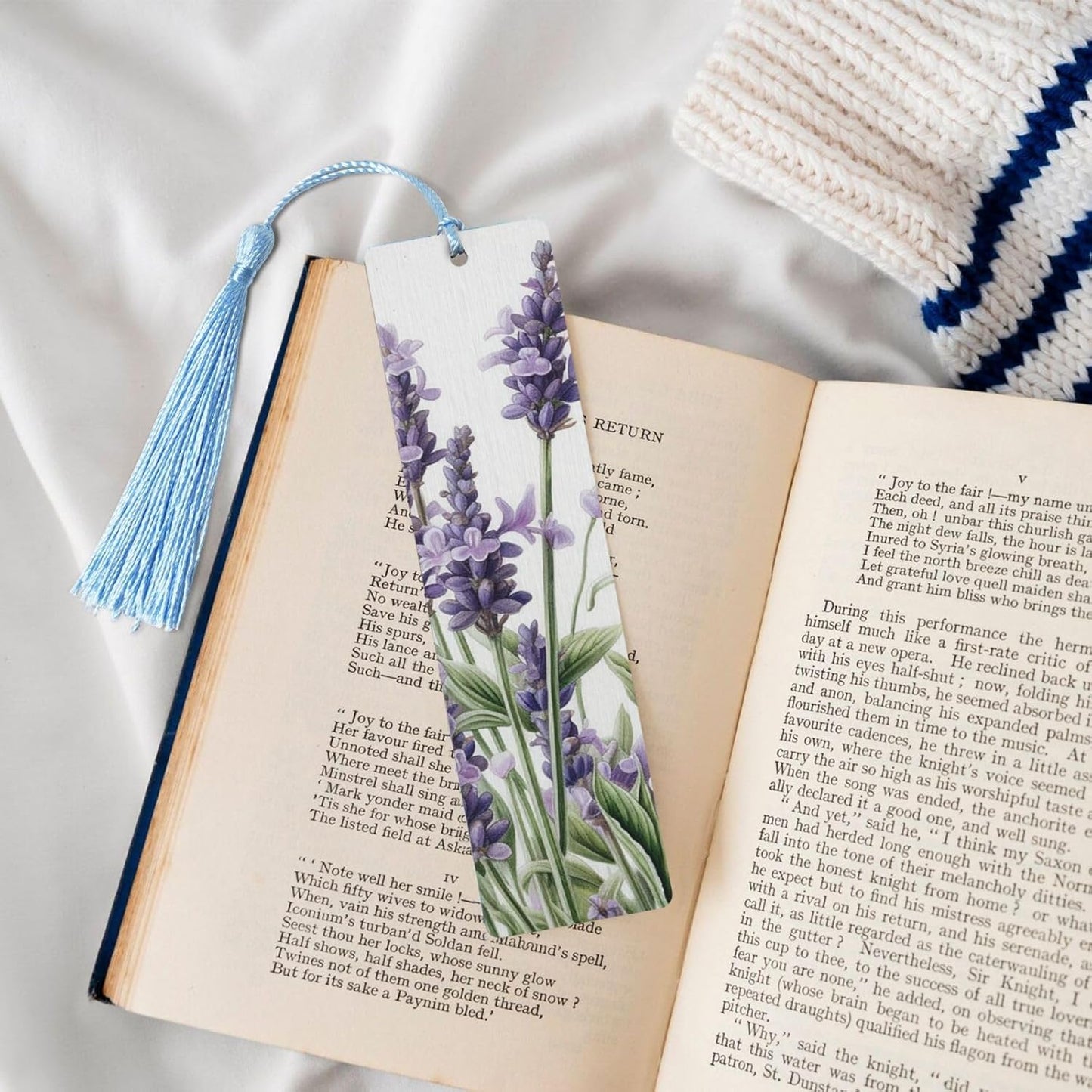 Lavender and Butterflies Bookmarks Gifts for Women Men, Wooden Bookmarks for Book Lovers, Vintage Book Marks Ornaments with Tassel, Unique Personalized Reading Page Markers Sky Blue