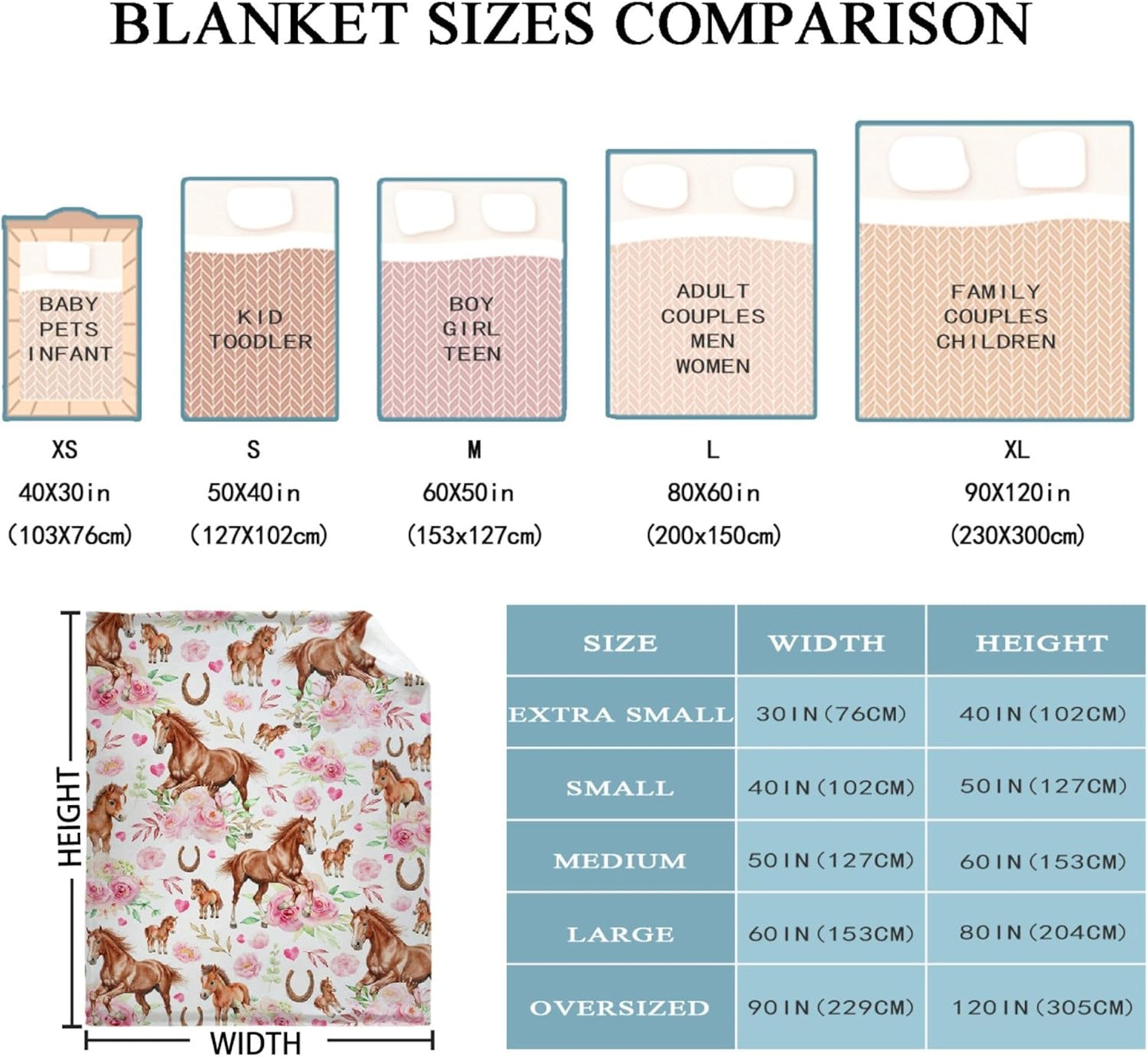 Horses Floral Blanket Gifts for Boys Girls, Ultra Soft Horse Throw Blanket, Lightweight Horse Stuff Warm Plush Throw for Couch Travel 40"x50" for Kids