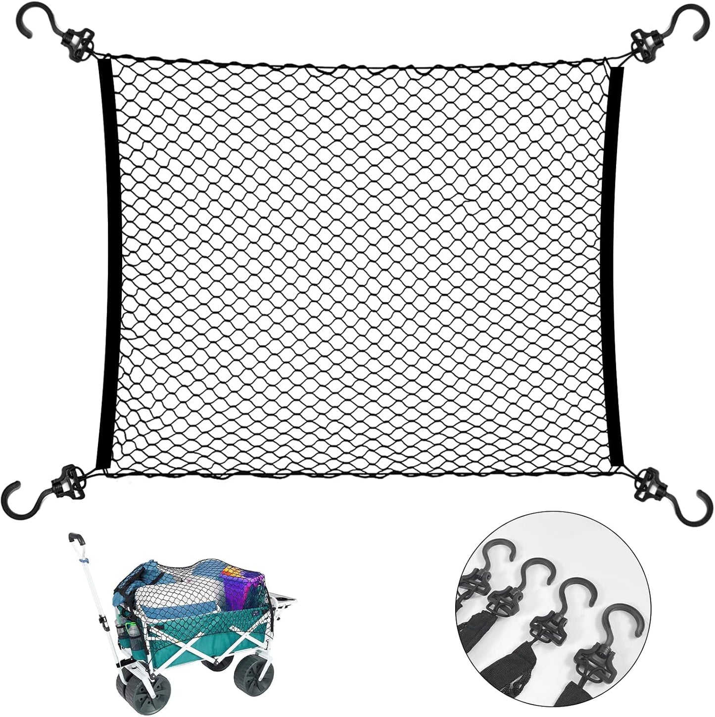 Cargo Net for Beach Cart, Car Cargo Nets for Utility Folding Wagon, Garden Cart, Folding Trolley Cart with Storage Bag, Made of Heavy Duty Nylon Net / 38"X32"