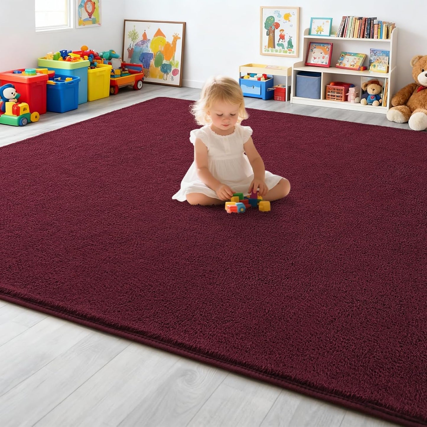 4x6 Feet Area Rugs for Living Room Bedroom,Red Thickened Memory Foam Rug,Low Pile Minimalist Non Slip Rugs,Modern Washable Fluffy Carpet for Kids Boys Girls Dorm Nursery Room Decor