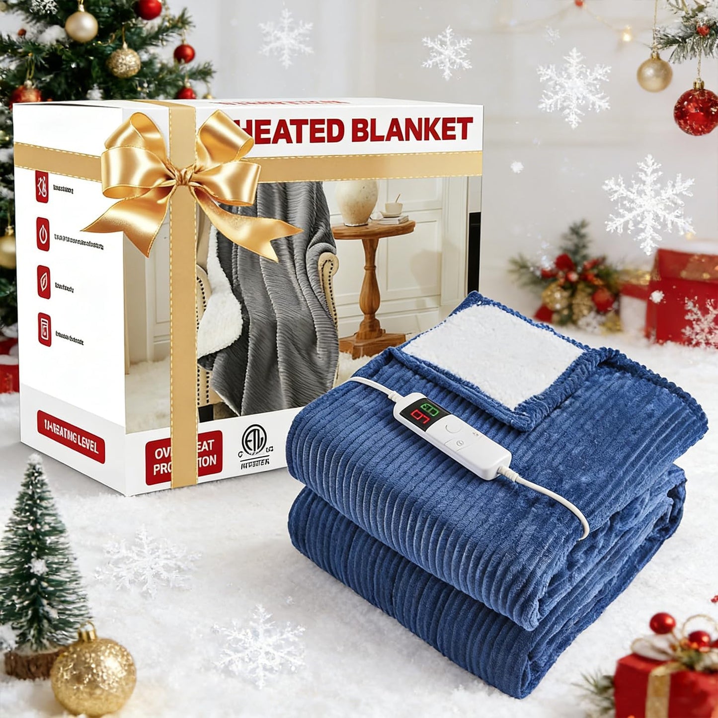 Heated Electric Blanket Throw Size 50"x 60" Heating Thow Blanket Soft Warm Thick Bed Blanket for Cold Winter 5-Position Timer &10 Heating Setting Home Office Use & Washable