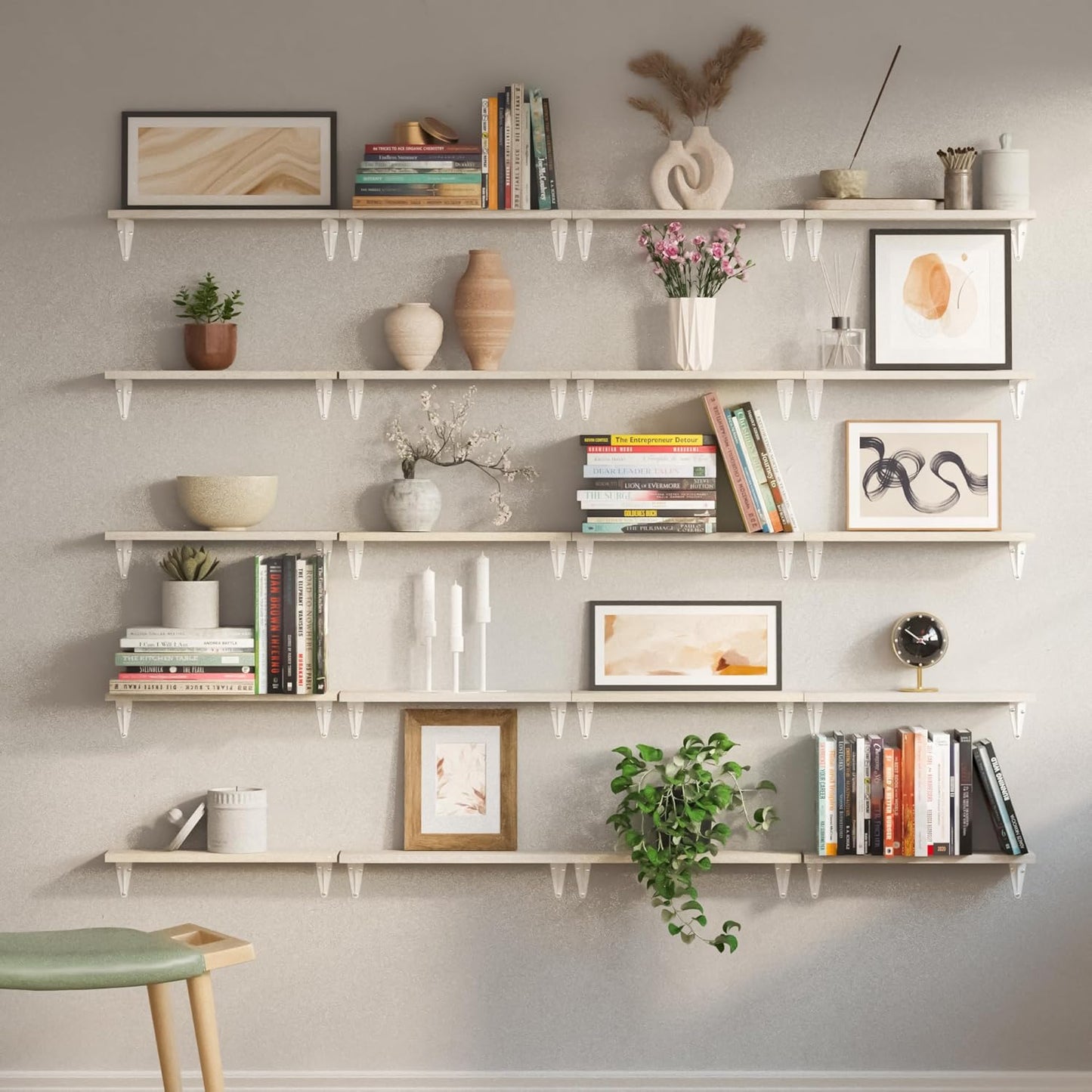 Wallniture Arras 17"x4.5" Floating Shelves for Wall, Shelf for Garage Storage, Wall Bookshelf, Pantry & Kitchen Shelving, Living Room Shelves, Natural Wood, Set of 20