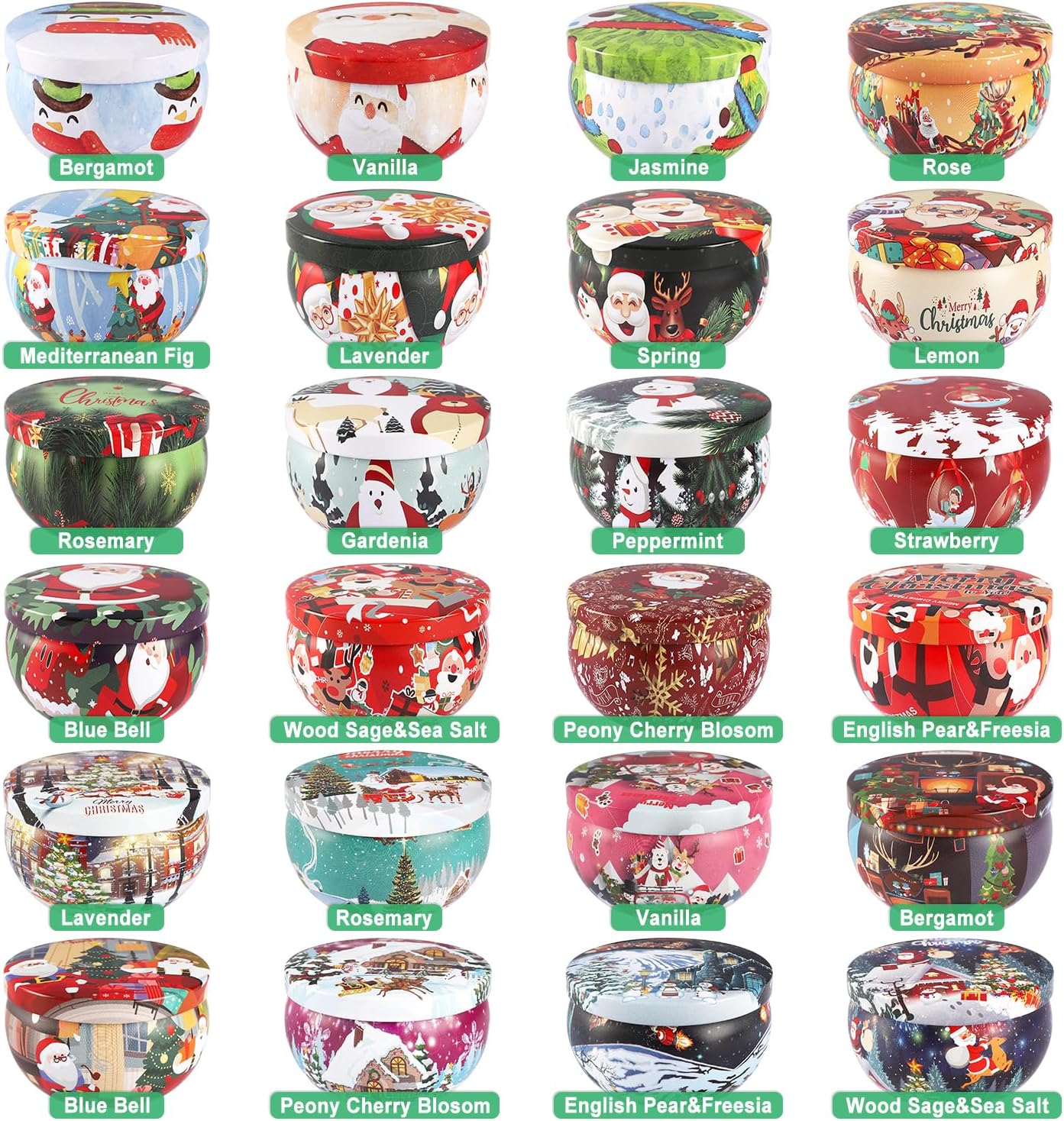 24 Packs Christmas Scented Candles Gift- Aromatherapy Candle-2.5oz Soy Wax-Long Lasting Burn time, Advent,Christmas Thanksgiving Gifts, Home Decor.