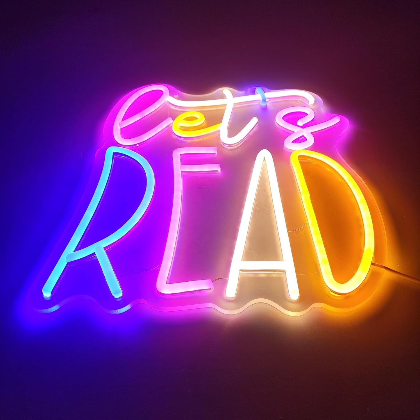 LED Neon Sign Let's Read 13"x11.4" USB Powered Dimmable Purple Pink Gradient Classroom Library Reading Corner Decoration Motivational Gift for Teachers Students Book Lovers