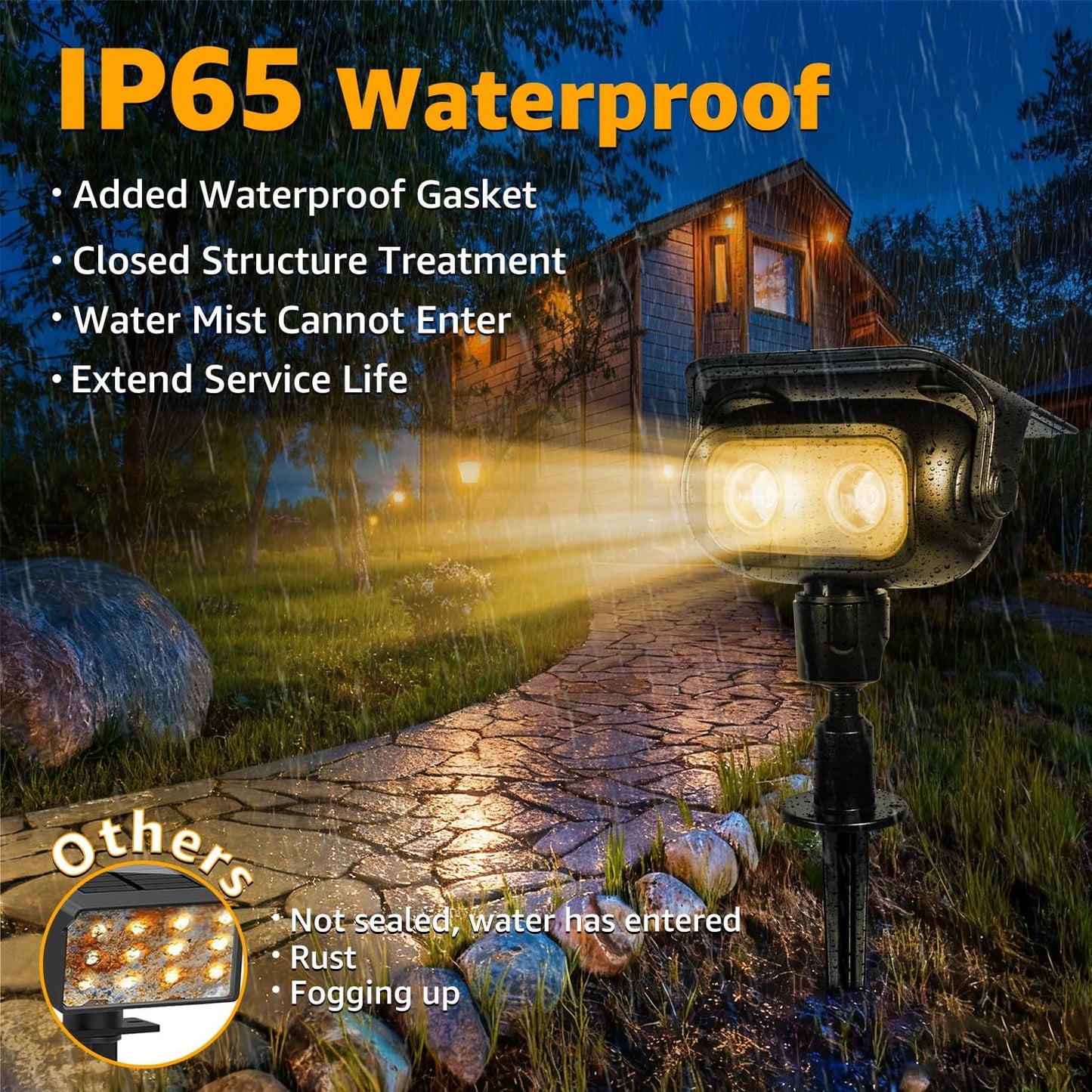 Ollny Solar Lights Outdoor Waterproof IP65，Super Bright LED 2 Lighting Modes 360° Rotation Solar Spot Lights Outdoor, Auto On/Off Landscape Lighting for Yard Garden Pathway 2 Pack (3000K Warm White)