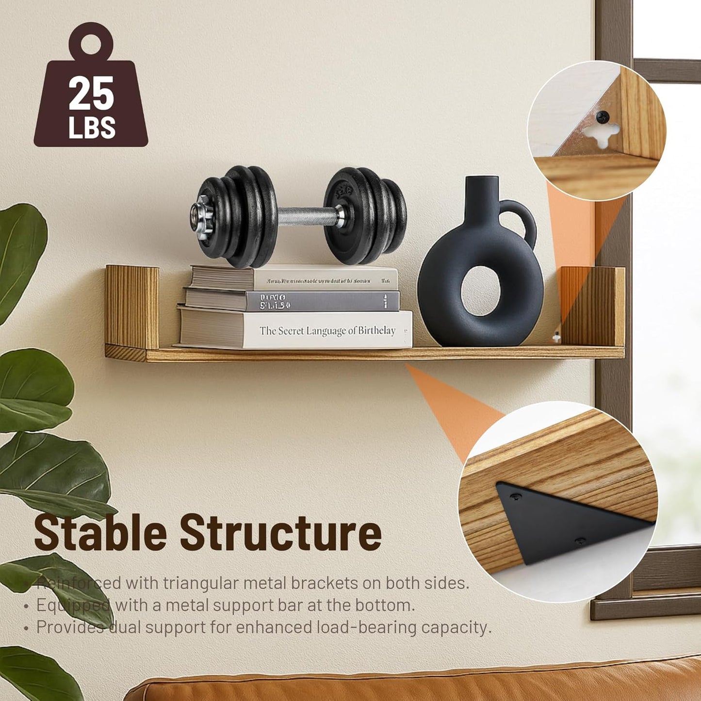 Floating Book Shelves,32 Inches Wall Bookshelf U Shaped,Long Hanging Bookshelf for Wall,Large Rustic Storage Books Shelves for Living Room Kitchen Bathroom Office,Set of 4(Carbonized Black)