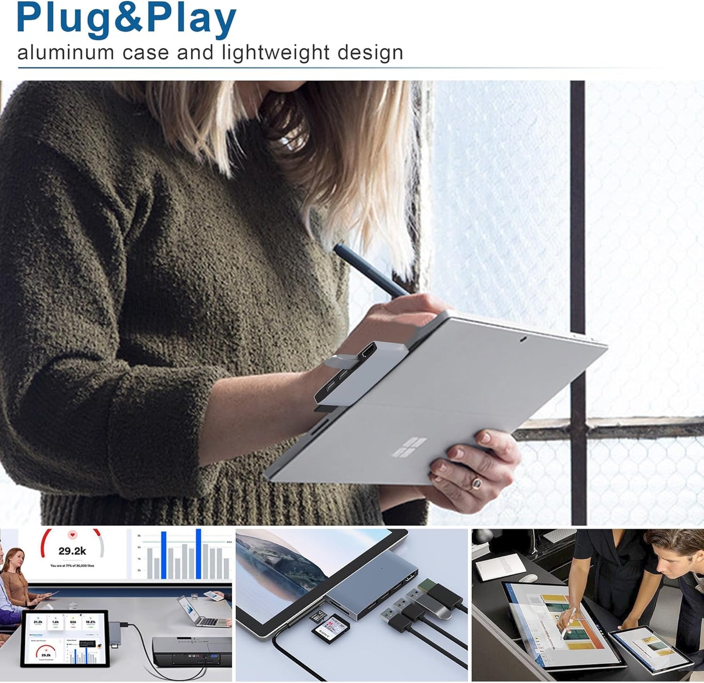 USB 3.0 Surface Pro 6/Pro 5/Pro 4 USB Hub Docking Station 4K HDMI Hub Adapter, SD & TF/Micro SD Memory Card Reader, 4K@30Hz HDMI Port Converter Accessories for Surface Pro 6/5/4