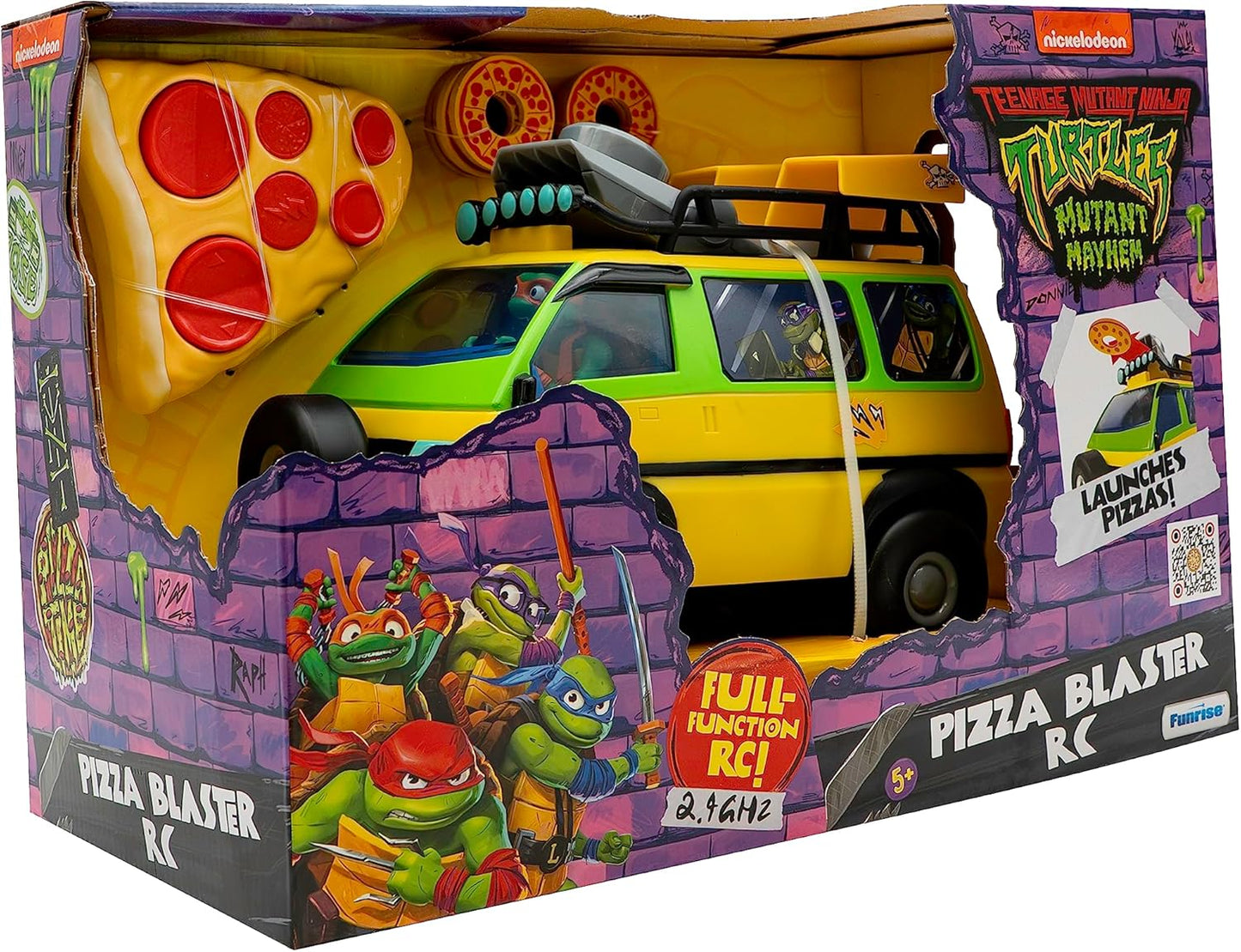 Teenage Mutant Ninja Turtles Toy, Pizza Blaster RC Vehicle with 6 Foam Pizza Launchers, TMNT Remote Control Toy for Kids, Mutant Mayhem, Ages 5+