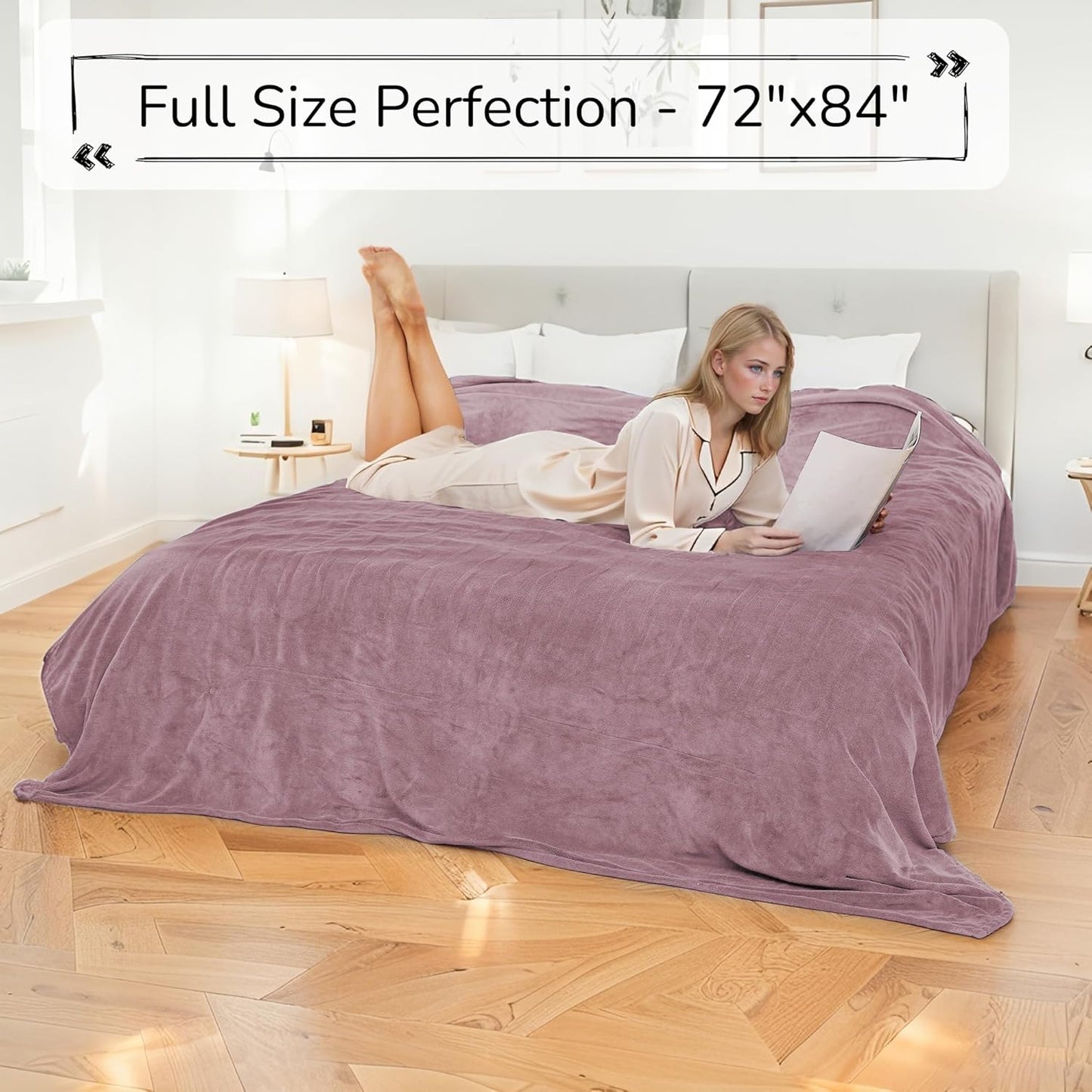 Electric Heated Blanket 72"x84" Full Size - Dual-Sided with Microplush & Sherpa Fabric, 4 Heat Settings & 10 Hours Auto Off, Machine Washable - Berry