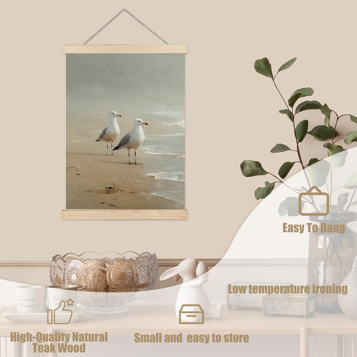 WUCHJ Coastal Beach Seagull Wall Art Poster 12x16 Inch, Beach House Decor, Ocean Seaside Piping Plover Coastal Hanging Wall Decor Canvas Prints for Home Bedroom Living Room