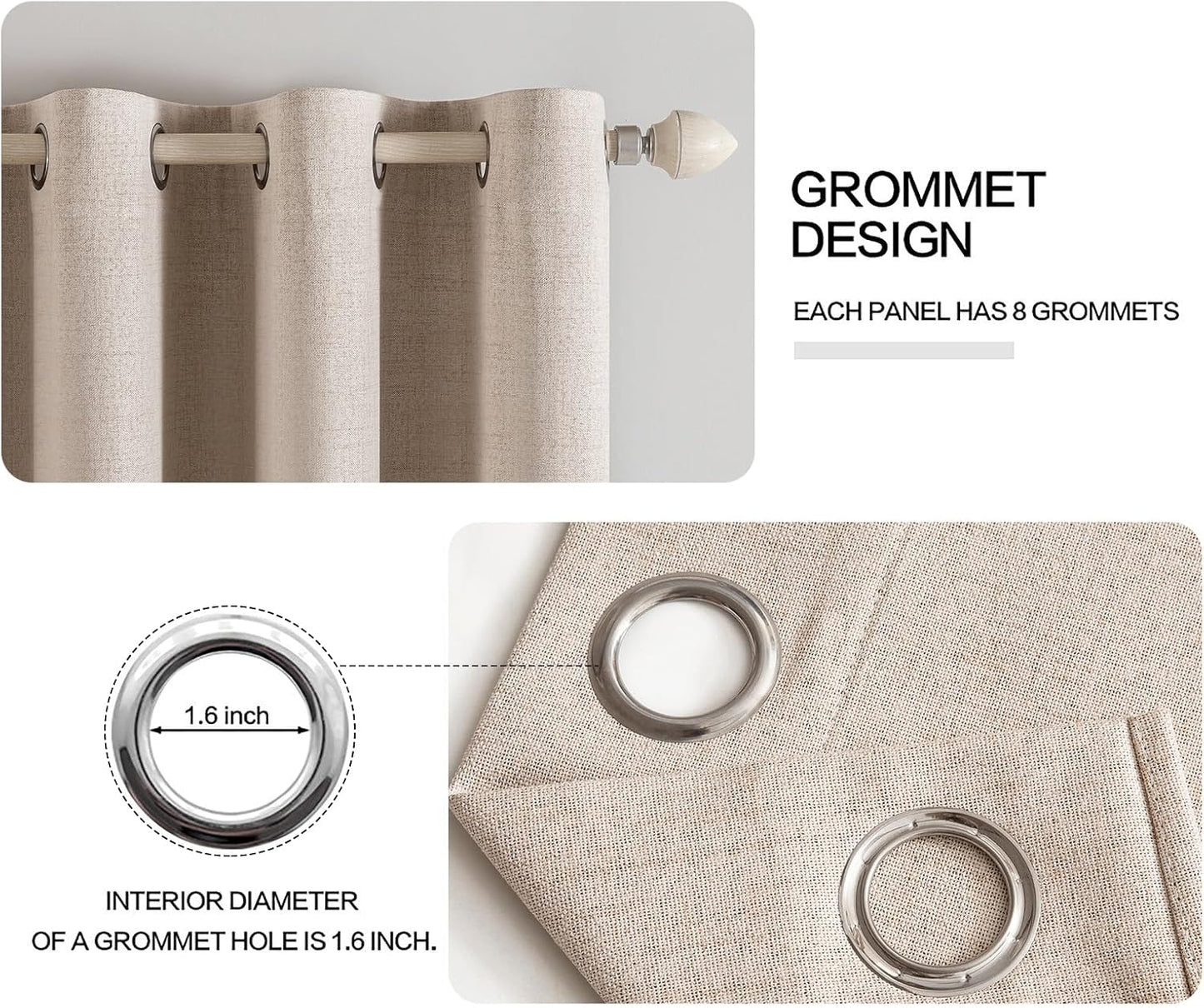 MIULEE 100% Blackout Linen Textured Curtains for Bedroom 105 Inches Extra Long Thermal Insulated Natural Beige Grommet Room Darkening Curtains & Drapes Luxury for Living Room Nursery (2 Panels)