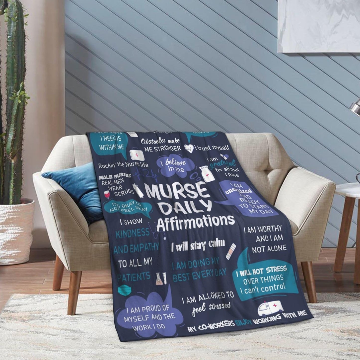 Male Nurse Gifts, Nurse Week/Day Gifts for Men, Gift for Male Nurses, Males Nurses' Nursing Gift for Men on Thanksgiving or Christmas Day, Soft Blanket with Daily Affirmations 60"x50"