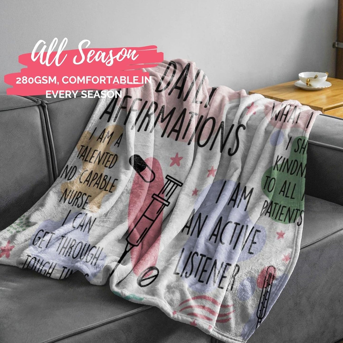 InnoBeta Nurse Practitioners Gifts for Women, Daily Affirmation Throw Blanket for Nurses Practitioners, 50 x 65 Inches, Beige