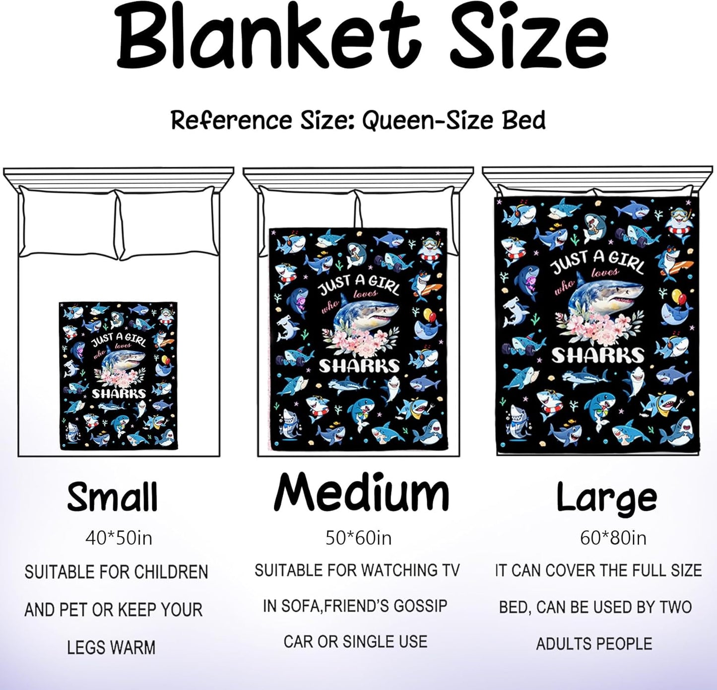 Shark Blanket Gifts for Shark Lover Soft Cozy Flannel Sharks Throw Blanket Sharks Themed Birthday Bedding Decor Stuff Gifts for Girls Women Kids Adults 60" x 50"
