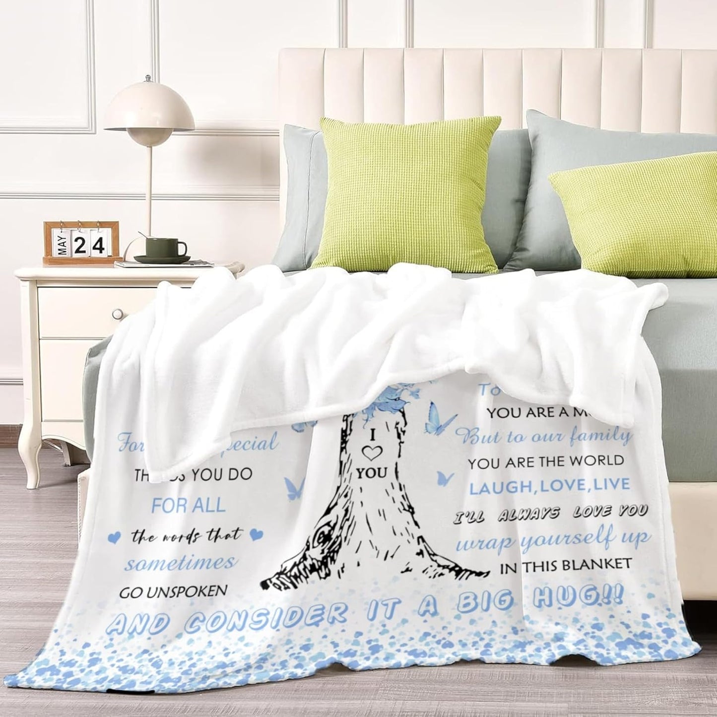 Mom Blanket, Gift for Mom from Daughter Son, Unique Blue Women Throw Blanket Gifts for Mothers Day Anniversary Christmas, Super Soft Warm Flannel Blankets 60"X50" for Couch Bedroom Livingroom